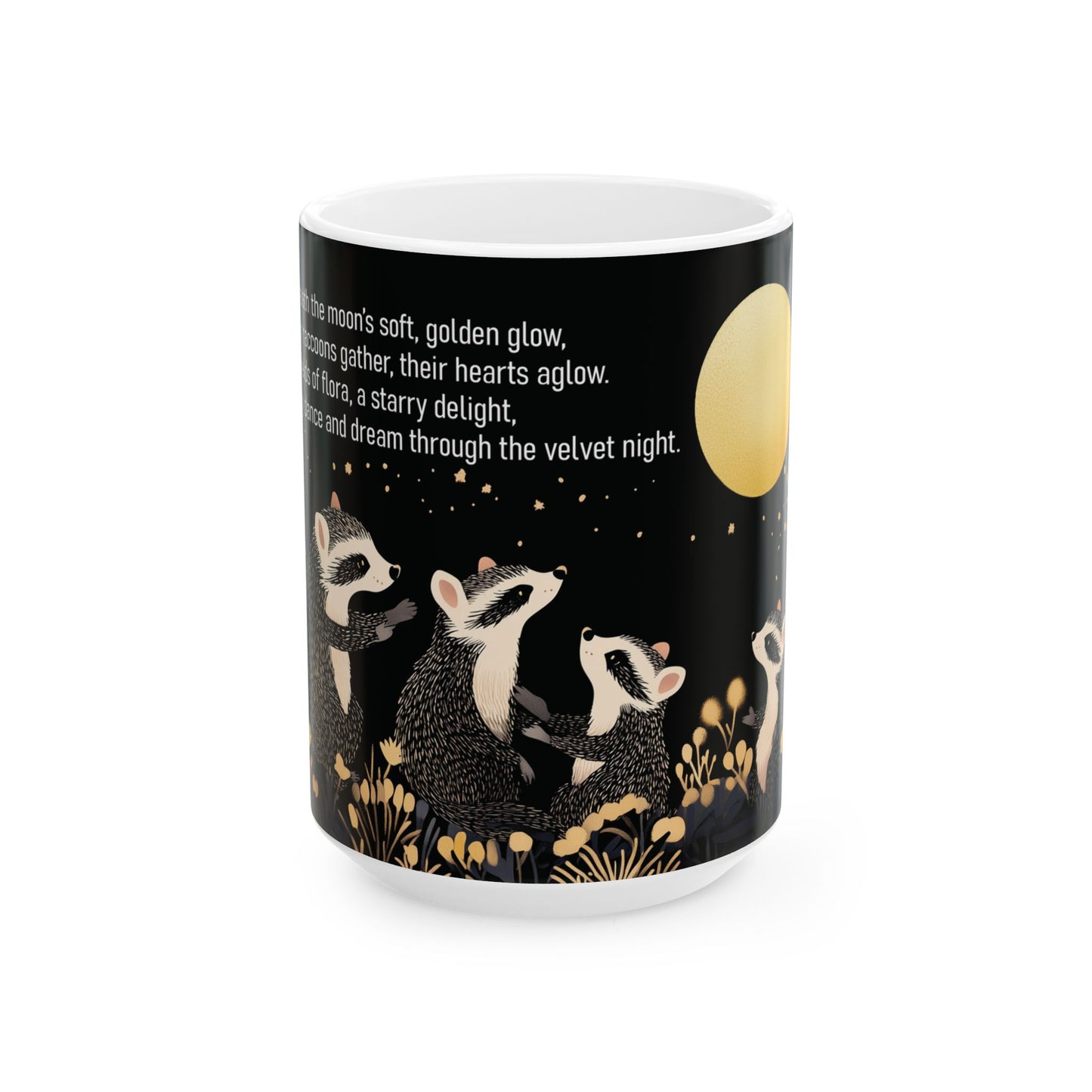 Golden Moonlit Raccoons Ceramic Mug