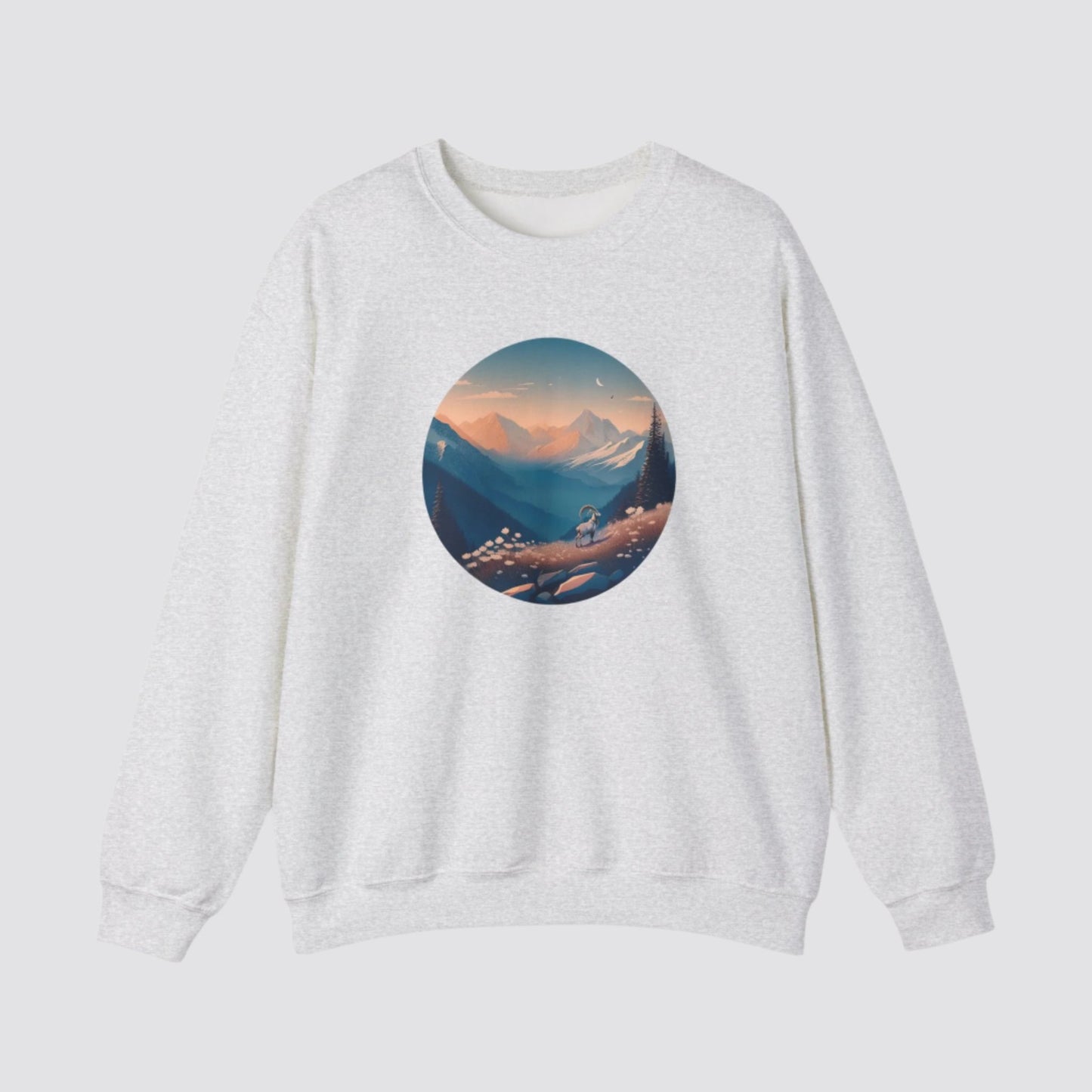 Alpine Mountain Goat Nature-inspired Crewneck Ash