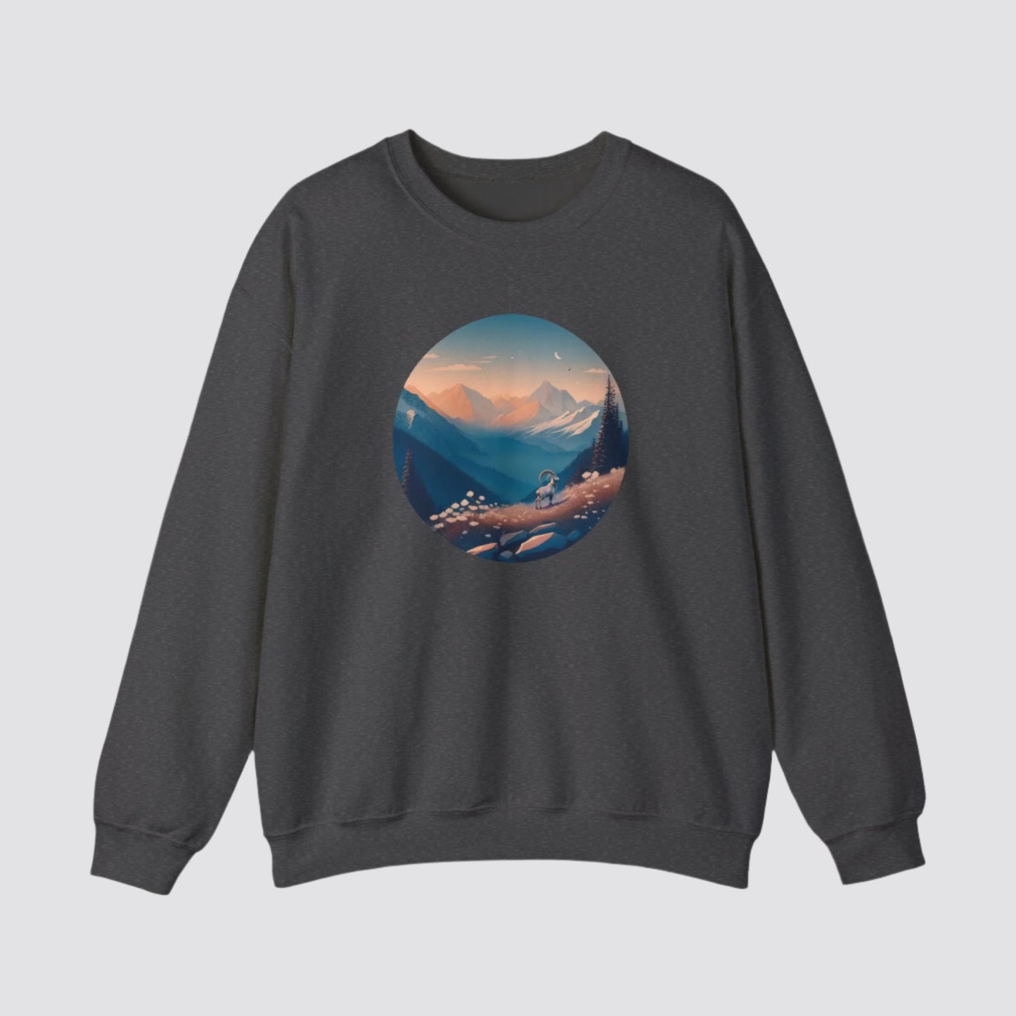 Alpine Mountain Goat Nature-inspired Crewneck Dark Heather