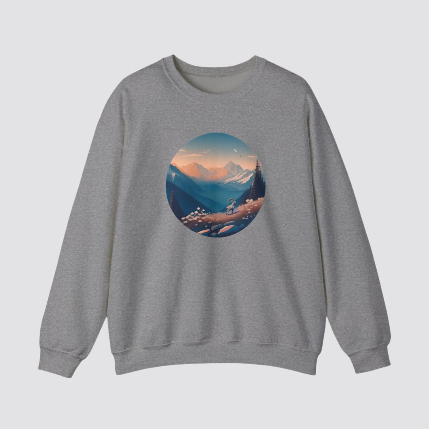 Alpine Mountain Goat Nature-inspired Crewneck Graphite Heather