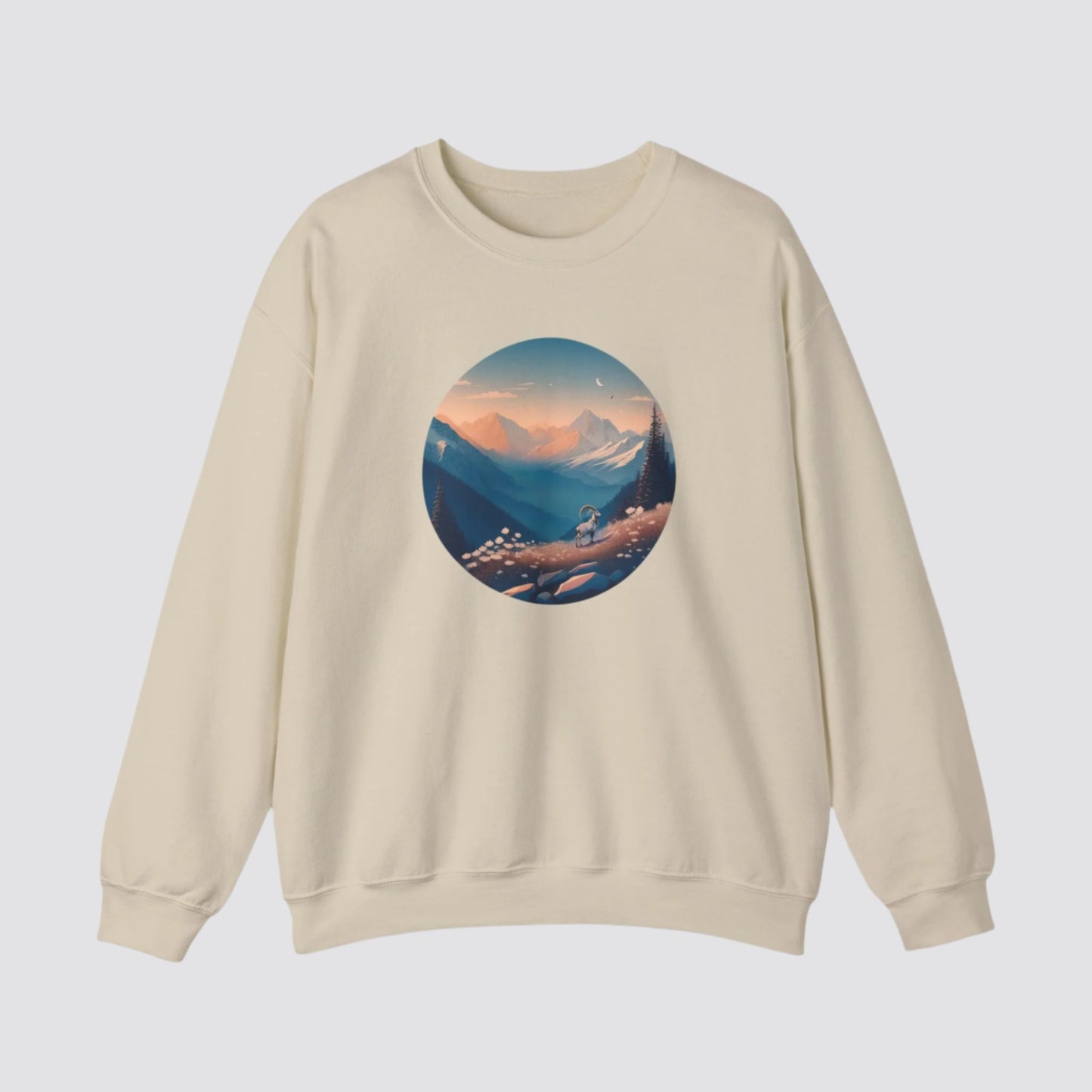 Alpine Mountain Goat Nature-inspired Crewneck Sand