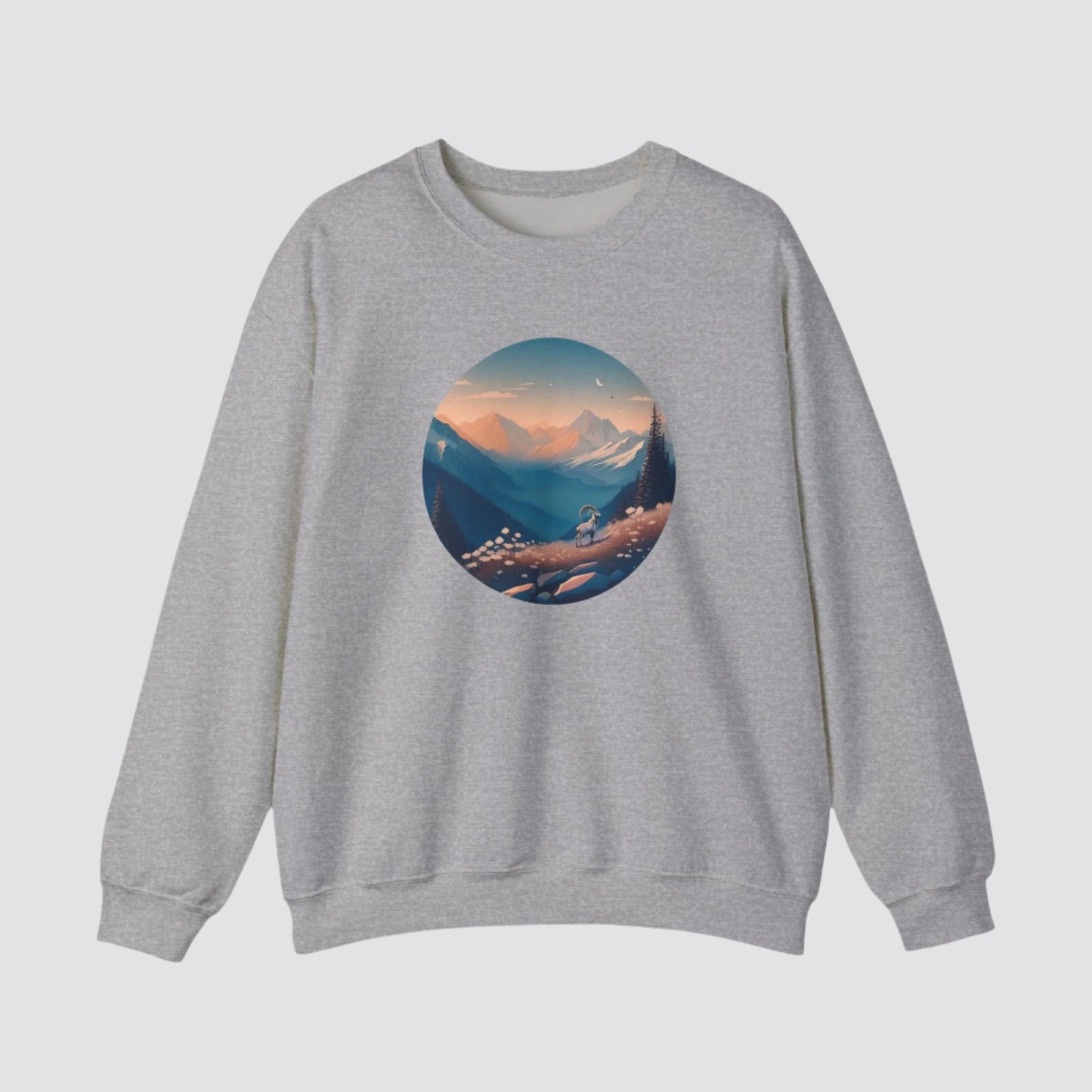 Alpine Mountain Goat Nature-inspired Crewneck Sport Grey