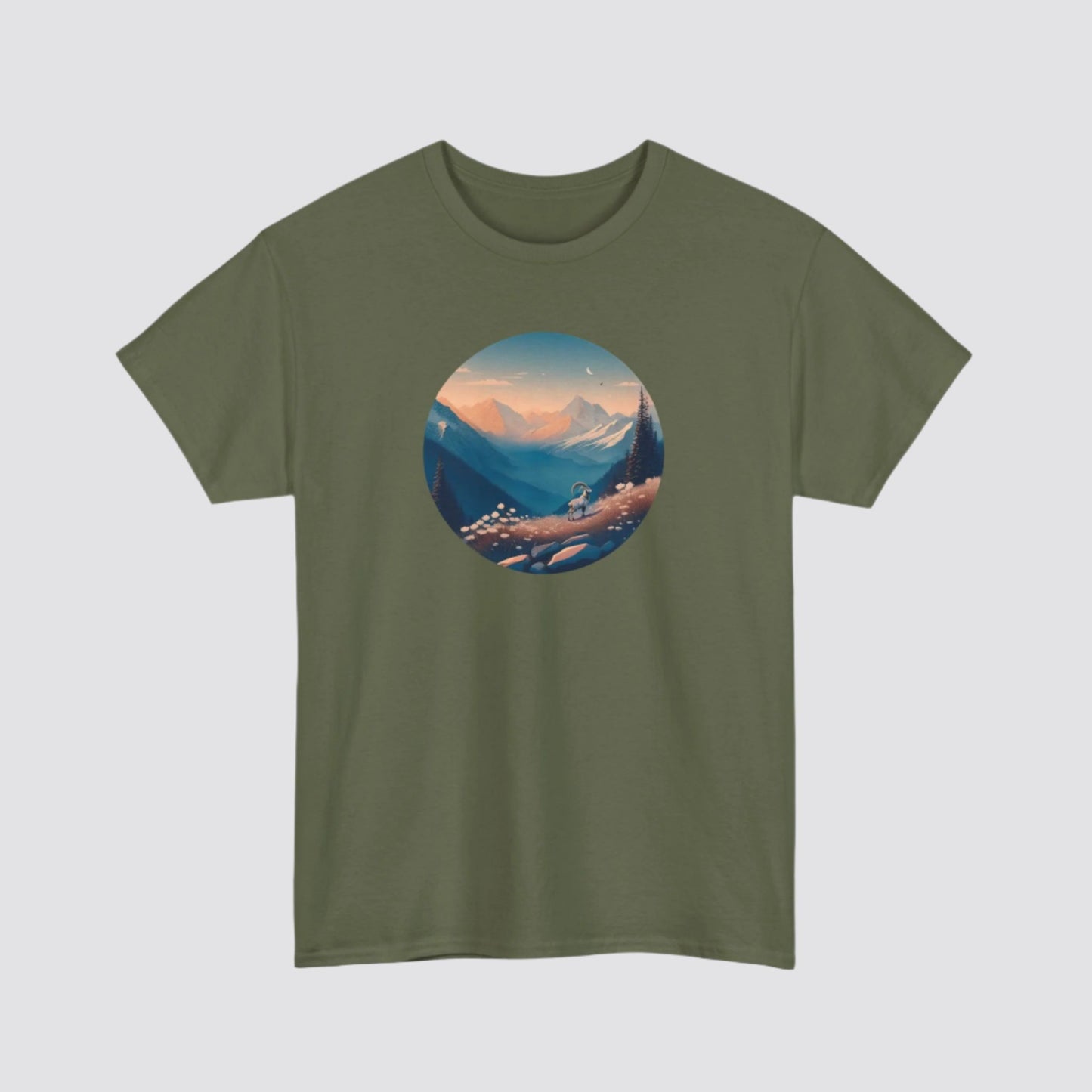 Alpine Mountain Goat Nature-inspired T-shirt Military Green