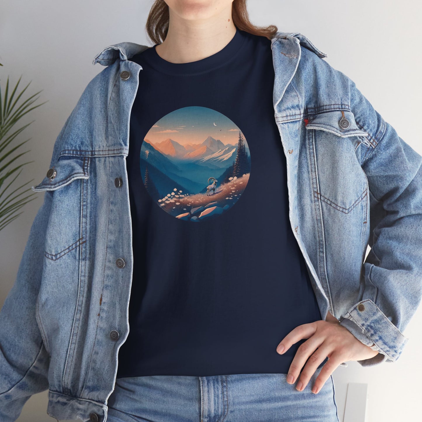Alpine Mountain Goat Nature-inspired T-shirt - Model