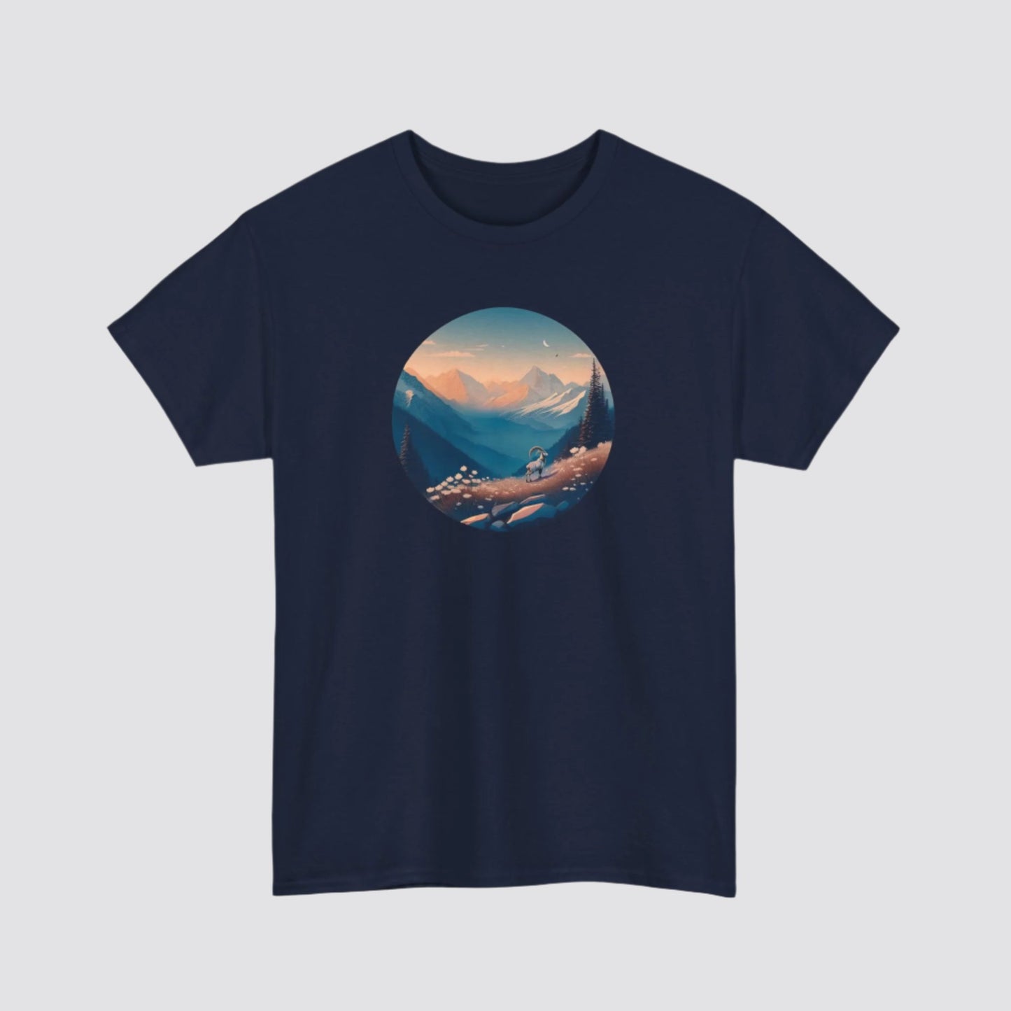 Alpine Mountain Goat Nature-inspired T-shirt Navy