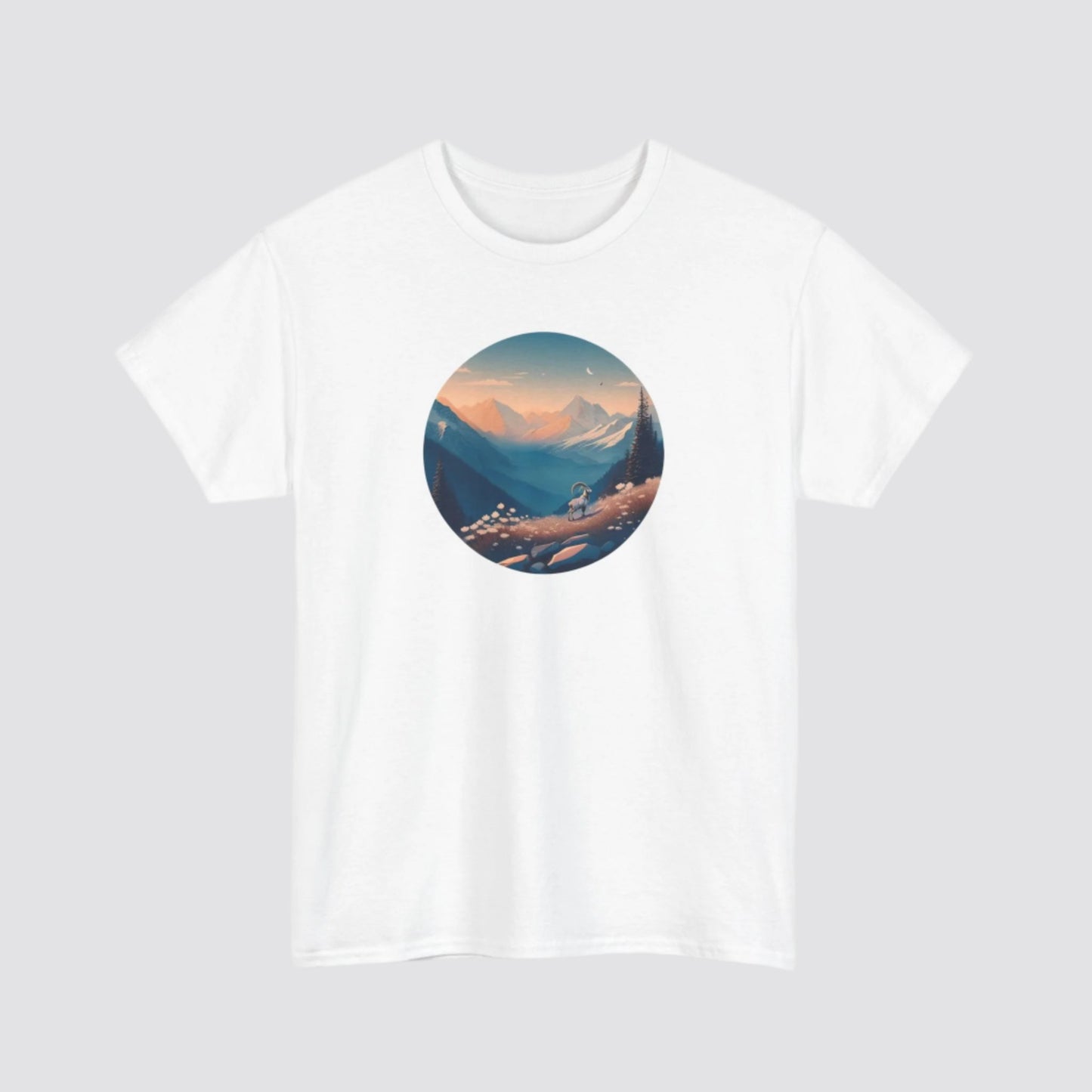 Alpine Mountain Goat Nature-inspired T-shirt White