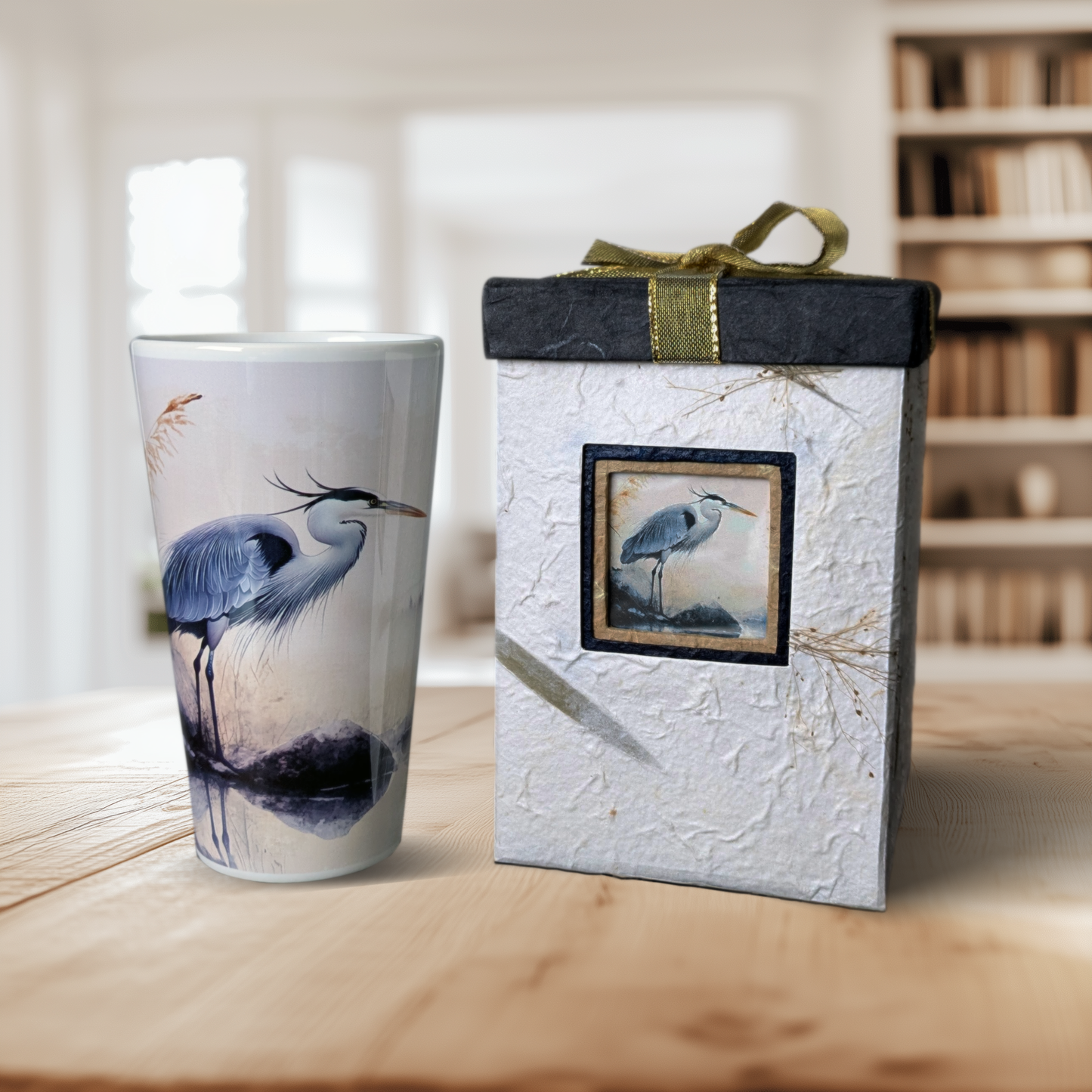 Blue Heron 17 oz Latte Mug & Handmade Gift Box – Perfect Gift for Bird Lovers
