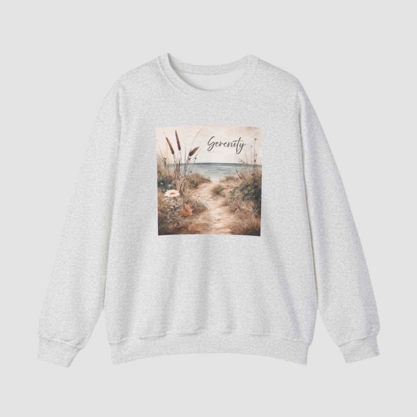 Coastal Serenity Nature-inspired Crewneck Ash