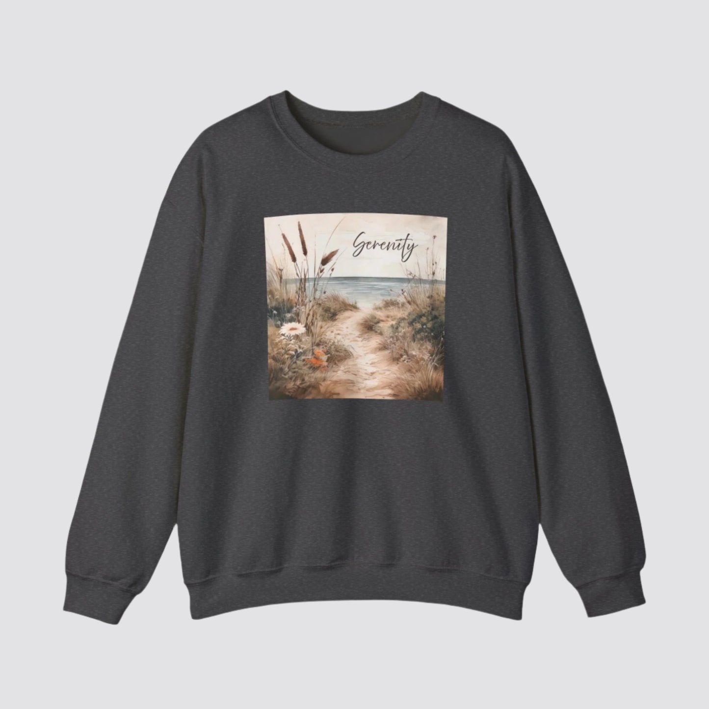 Coastal Serenity Nature-inspired Crewneck Dark Heather