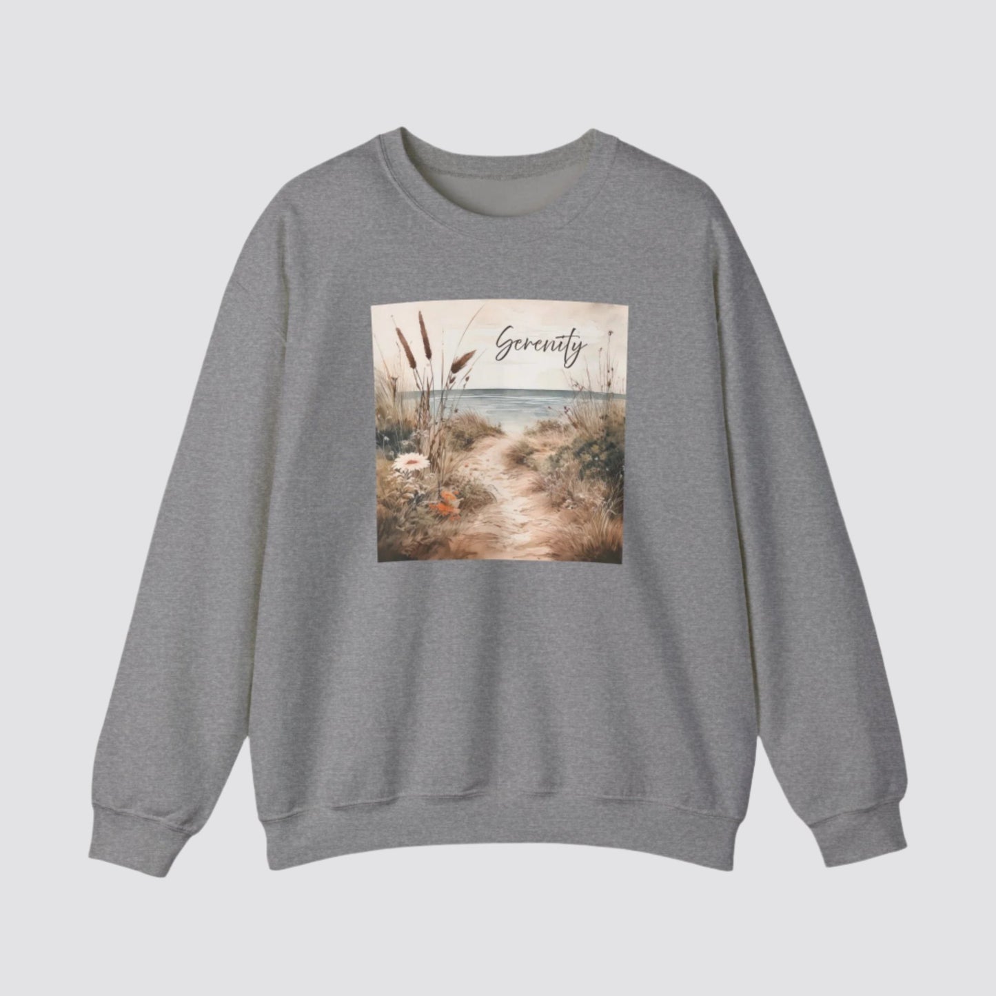 Coastal Serenity Nature-inspired Crewneck Graphite Heather