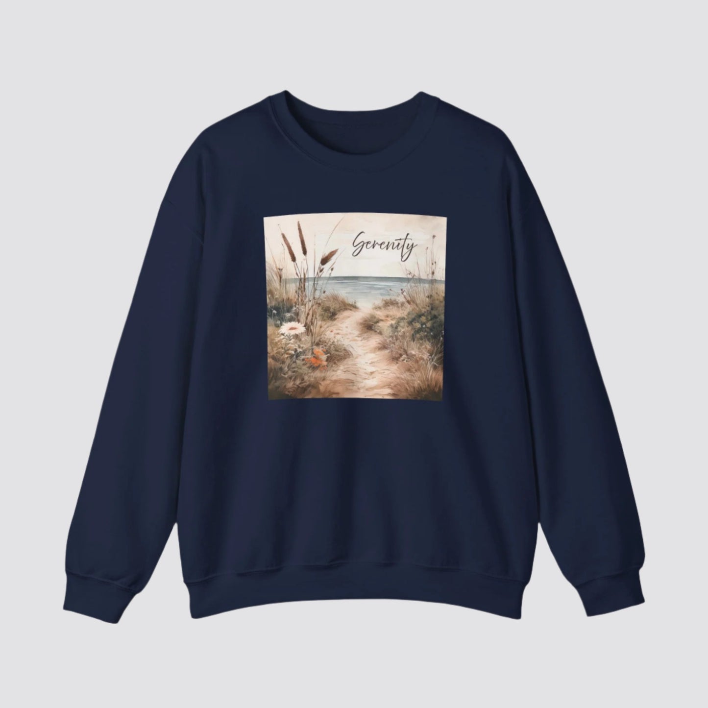 Coastal Serenity Nature-inspired Crewneck Navy