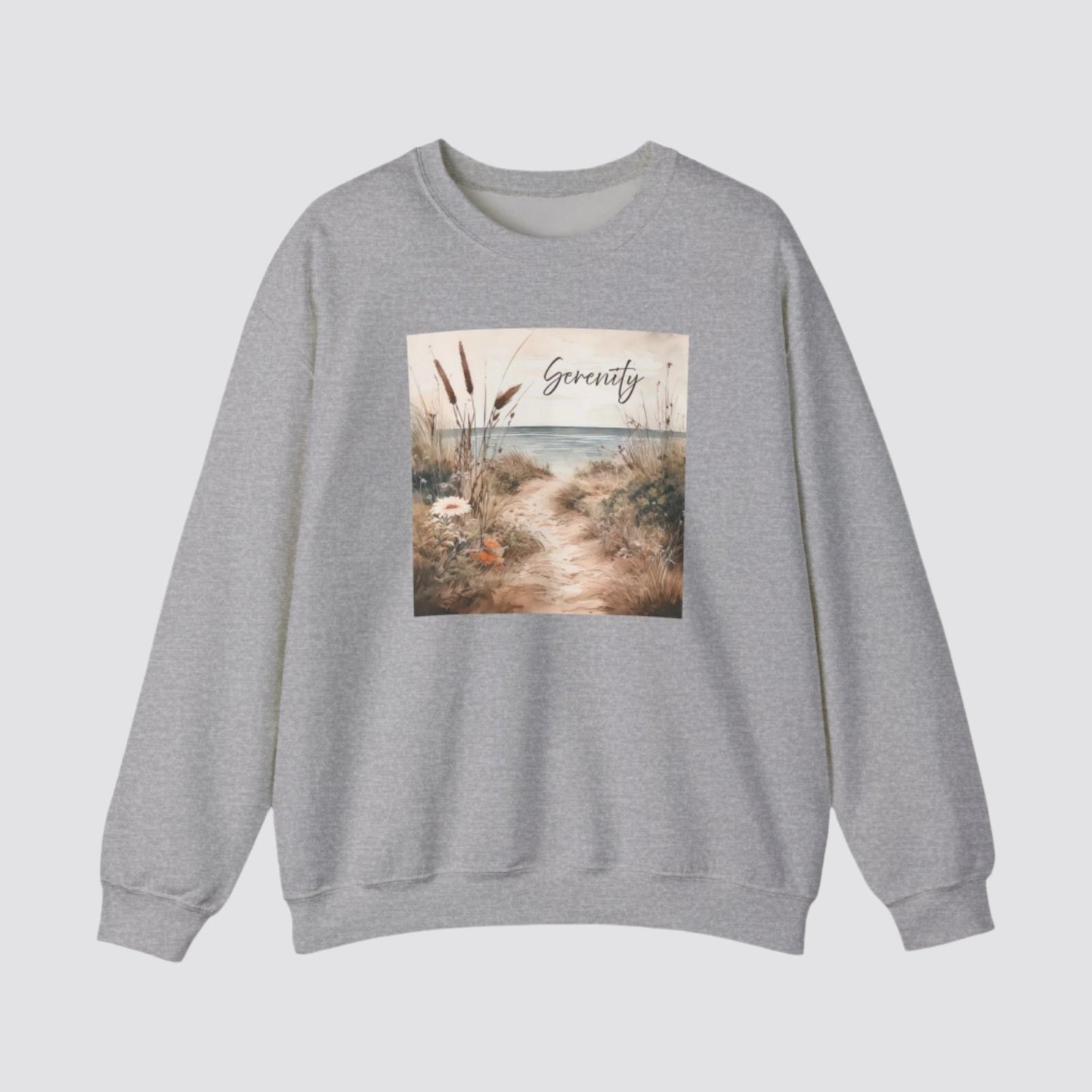 Coastal Serenity Nature-inspired Crewneck Sport Grey