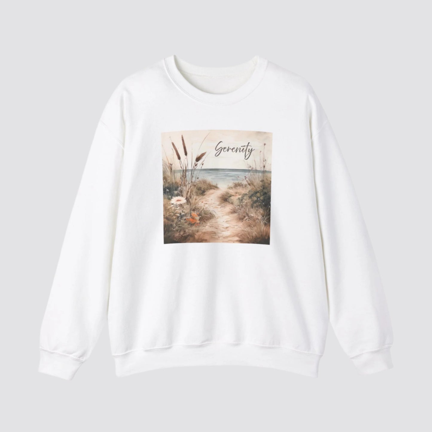 Coastal Serenity Nature-inspired Crewneck White