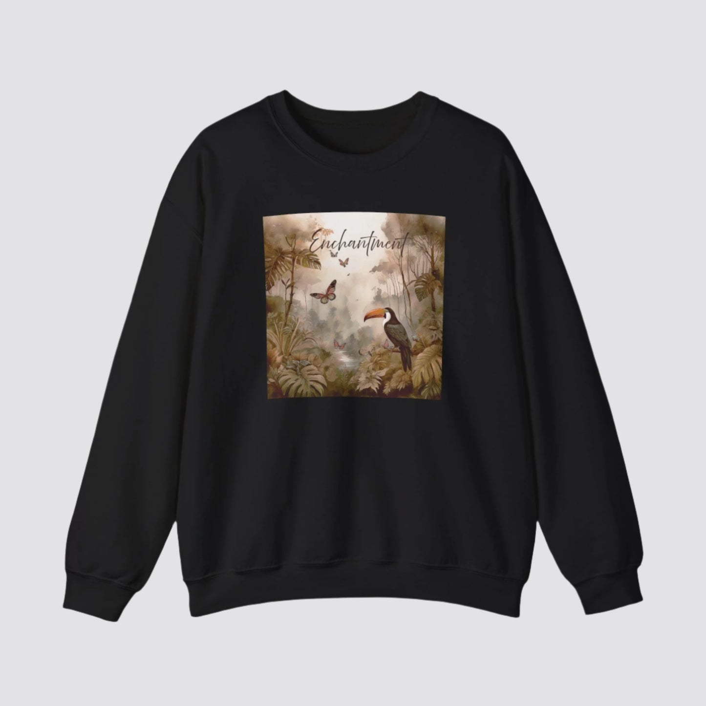 Enchanted Rainforest Nature-inspired Crewneck Black