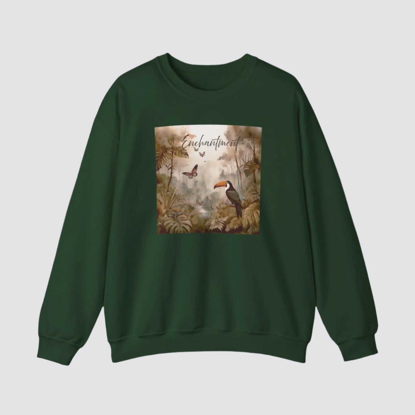 Enchanted Rainforest Nature-inspired Crewneck Forest Green