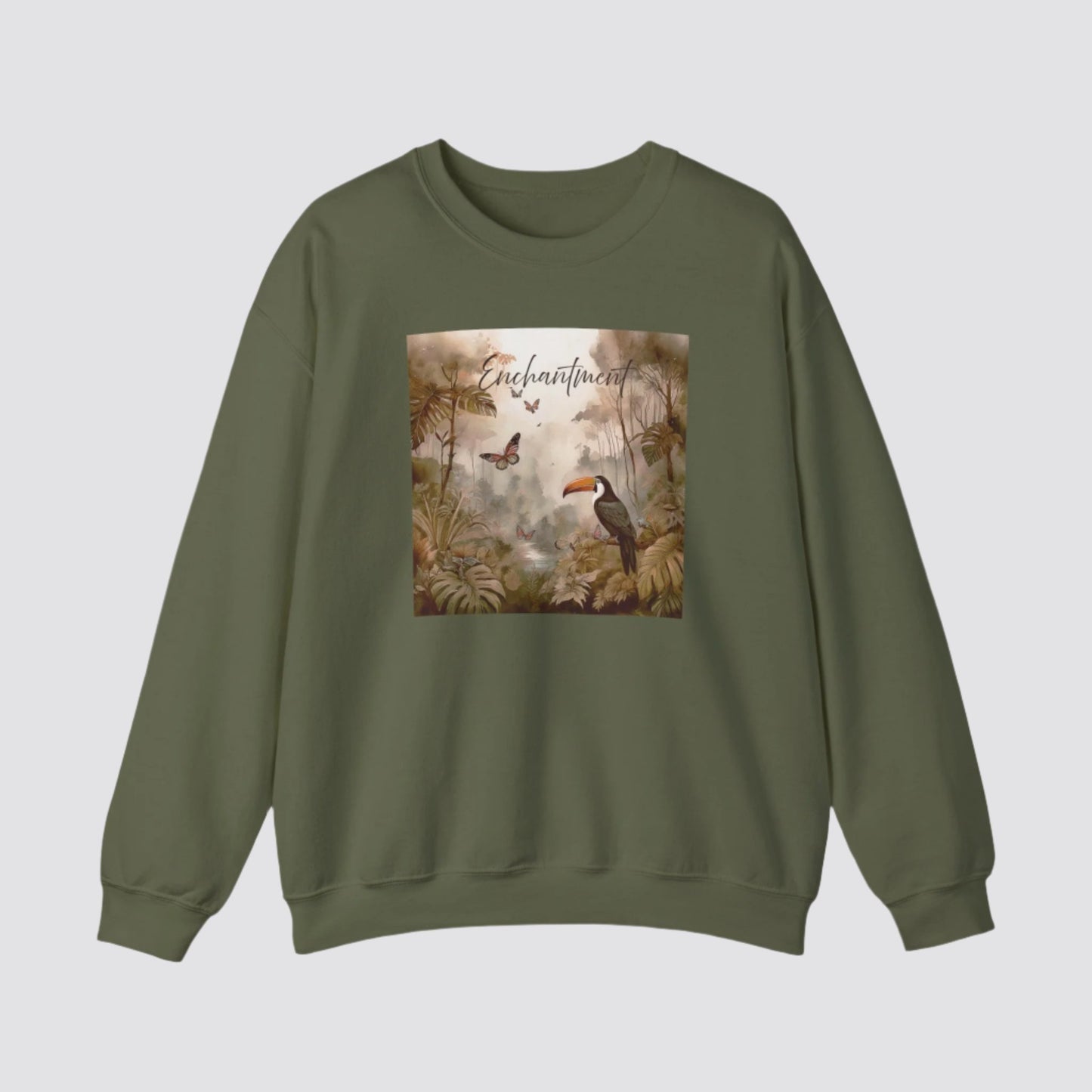 Enchanted Rainforest Nature-inspired Crewneck Military Green