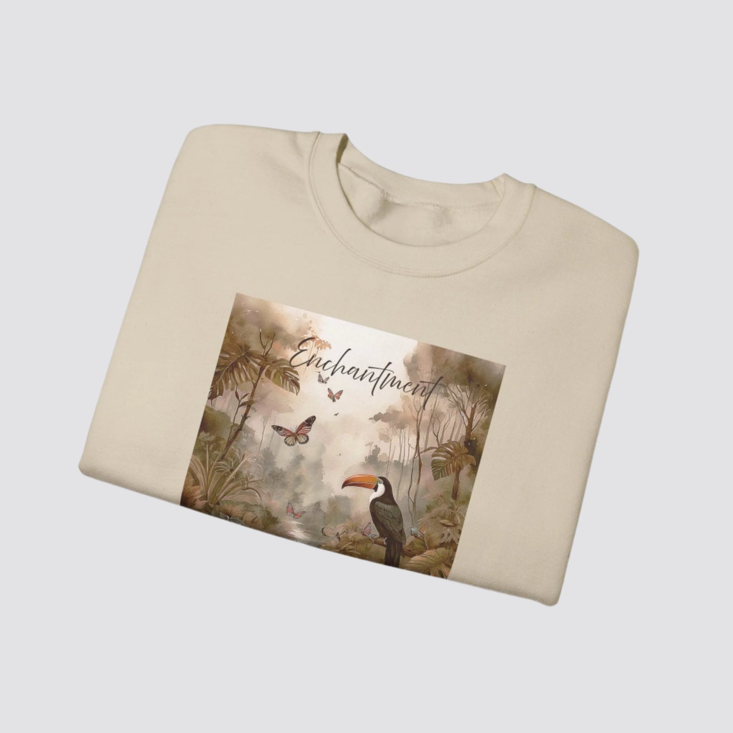 Enchanted Rainforest Nature-inspired Crewneck Sand - Folded