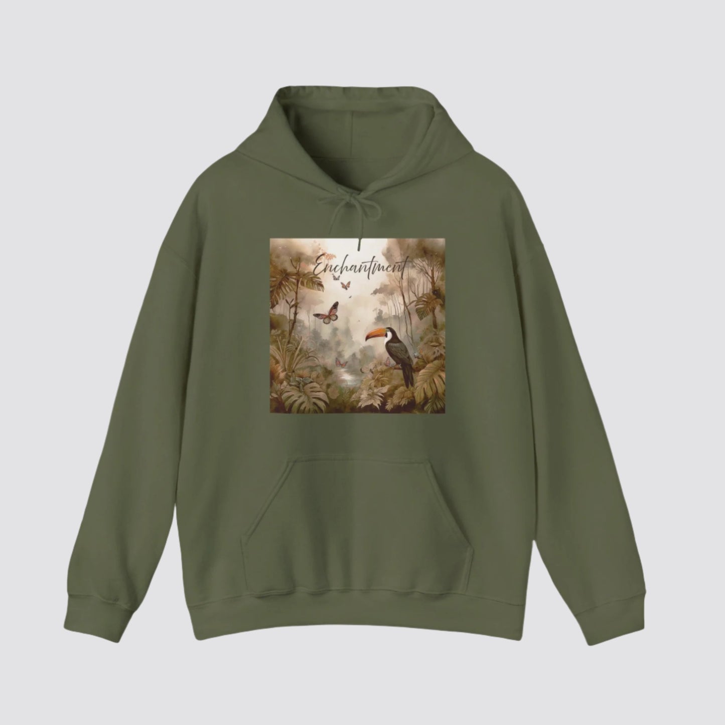 Enchanted Rainforest Nature-inspired Hooded Military Green