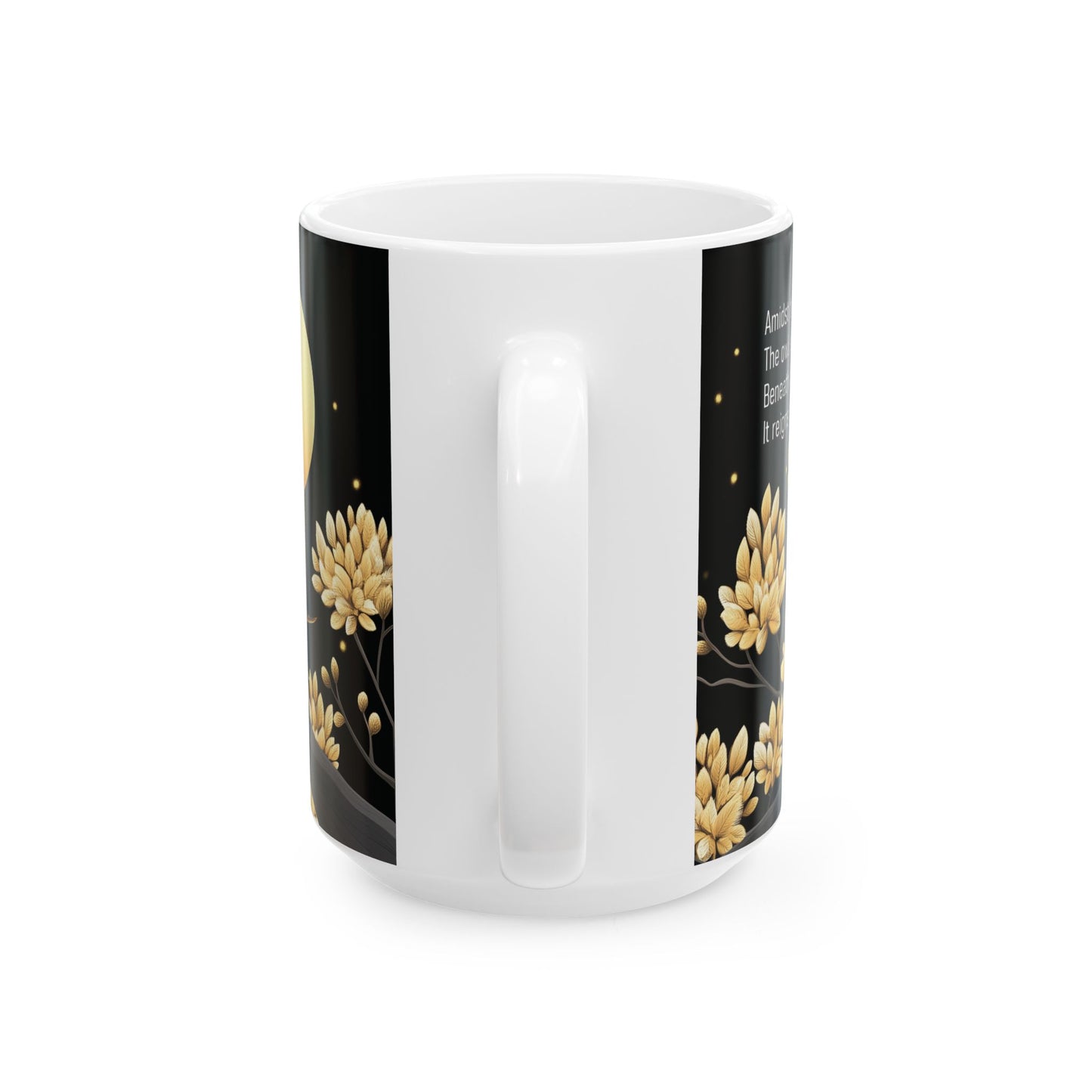 Golden Moonlit Owl Nature-inspired Ceramic Mug - Back