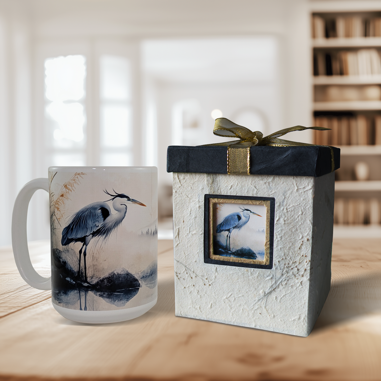 Blue Heron 15 oz Mug & Handmade Gift Box – Perfect Gift for Bird Lovers