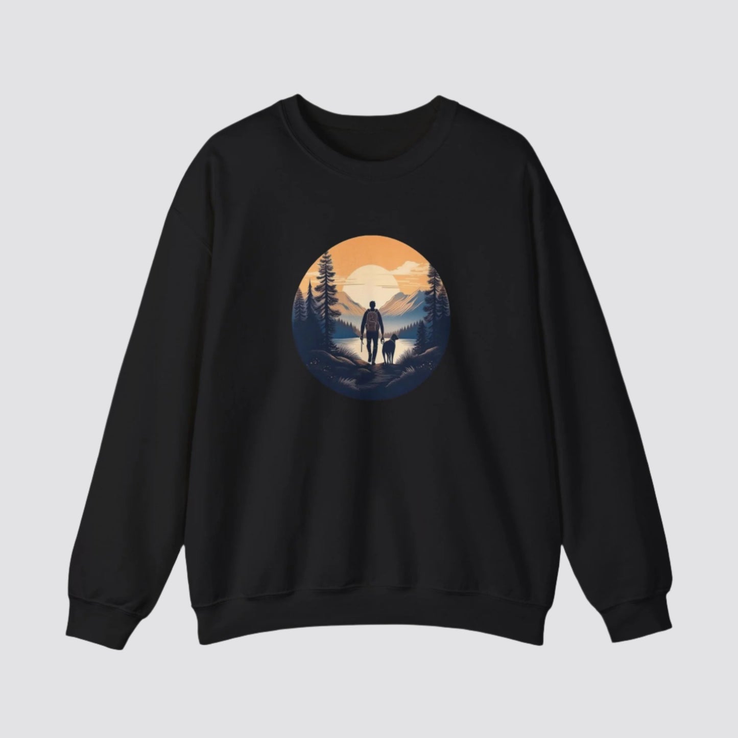 Hiking at Sunset Nature-inspired Crewneck Black