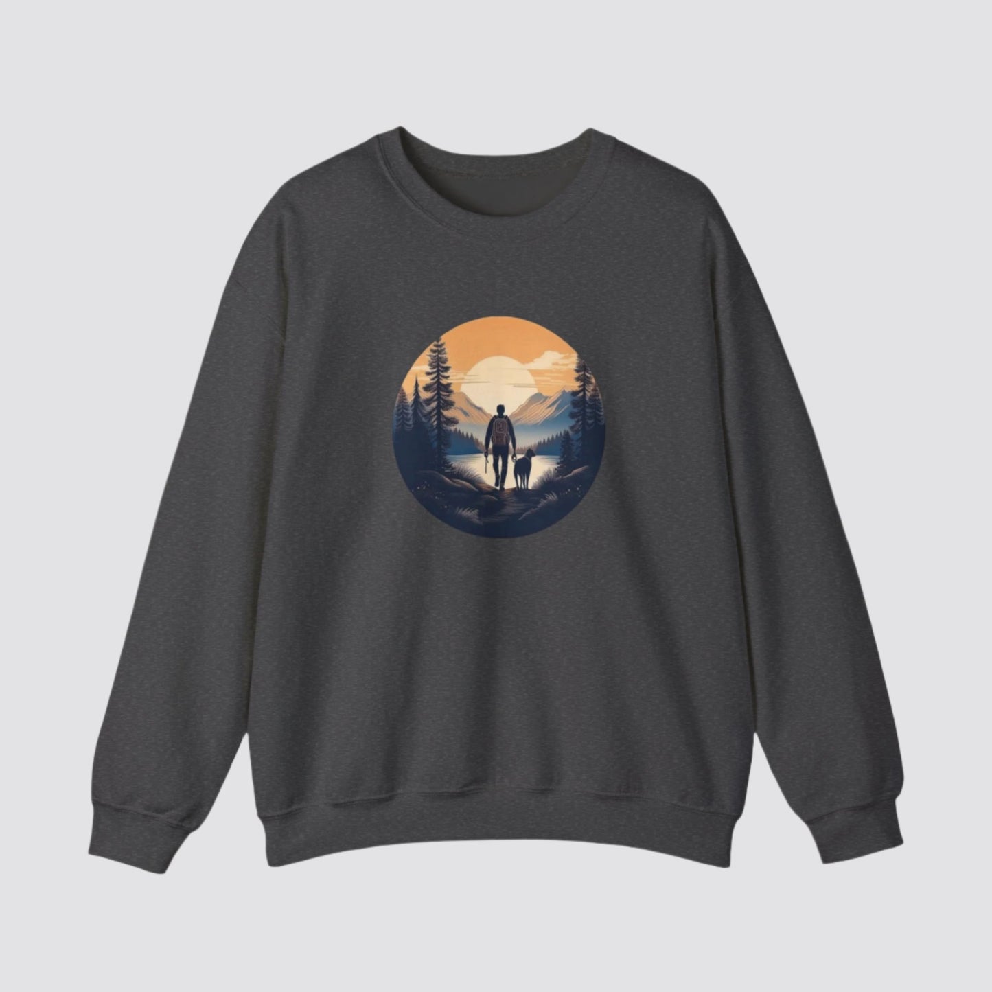 Hiking at Sunset Nature-inspired Crewneck Dark Heather
