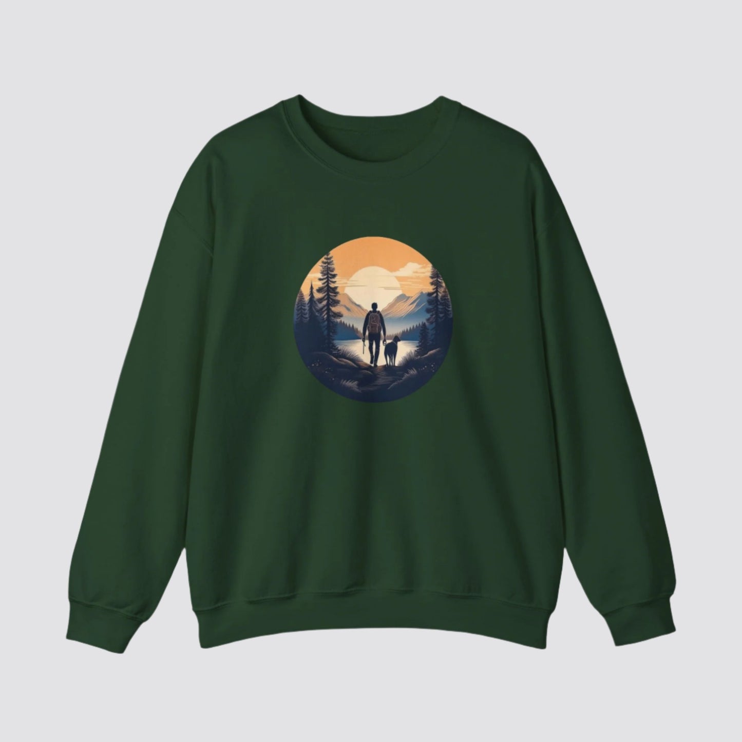 Hiking at Sunset Nature-inspired Crewneck Forest Green
