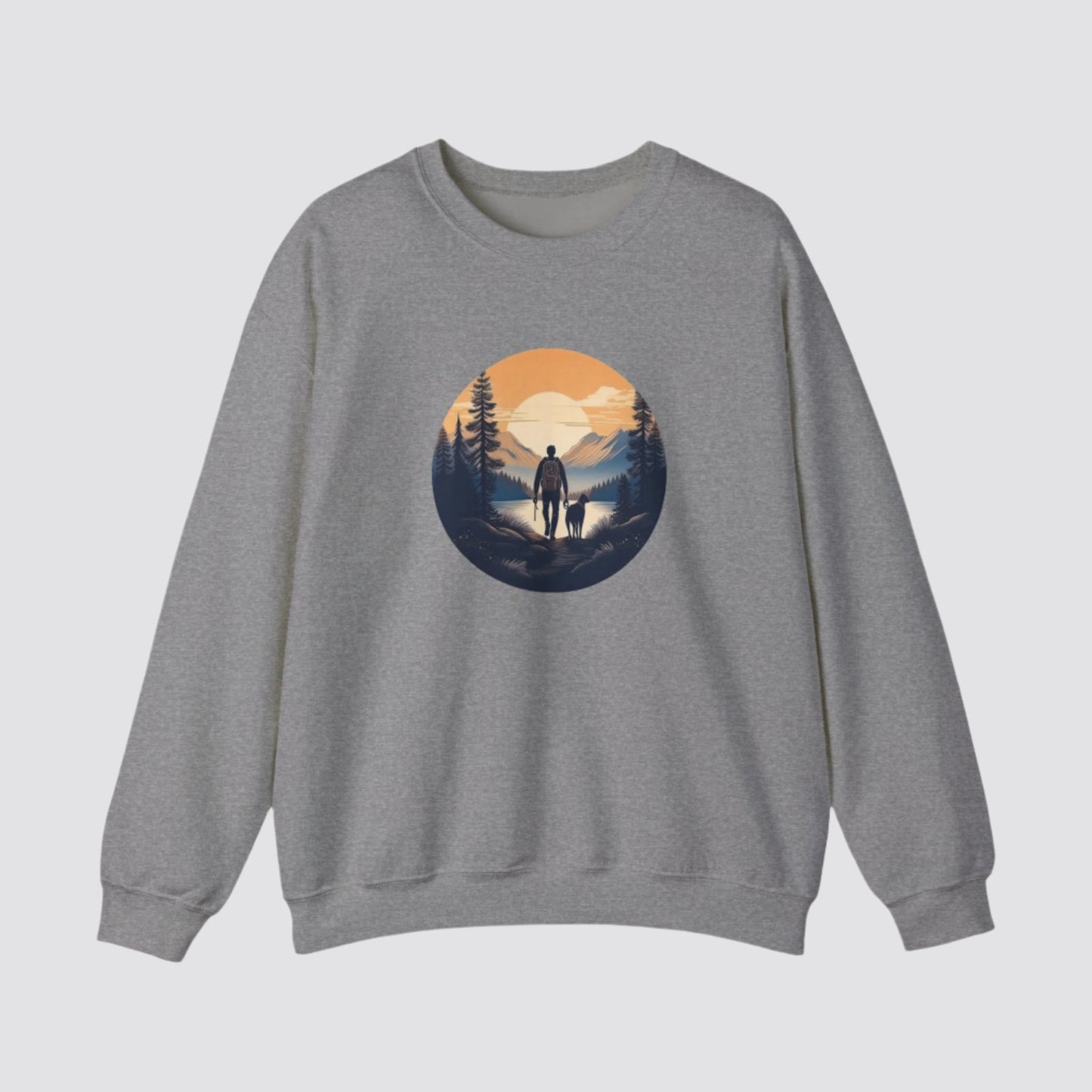 Hiking at Sunset Nature-inspired Crewneck Graphite Heather
