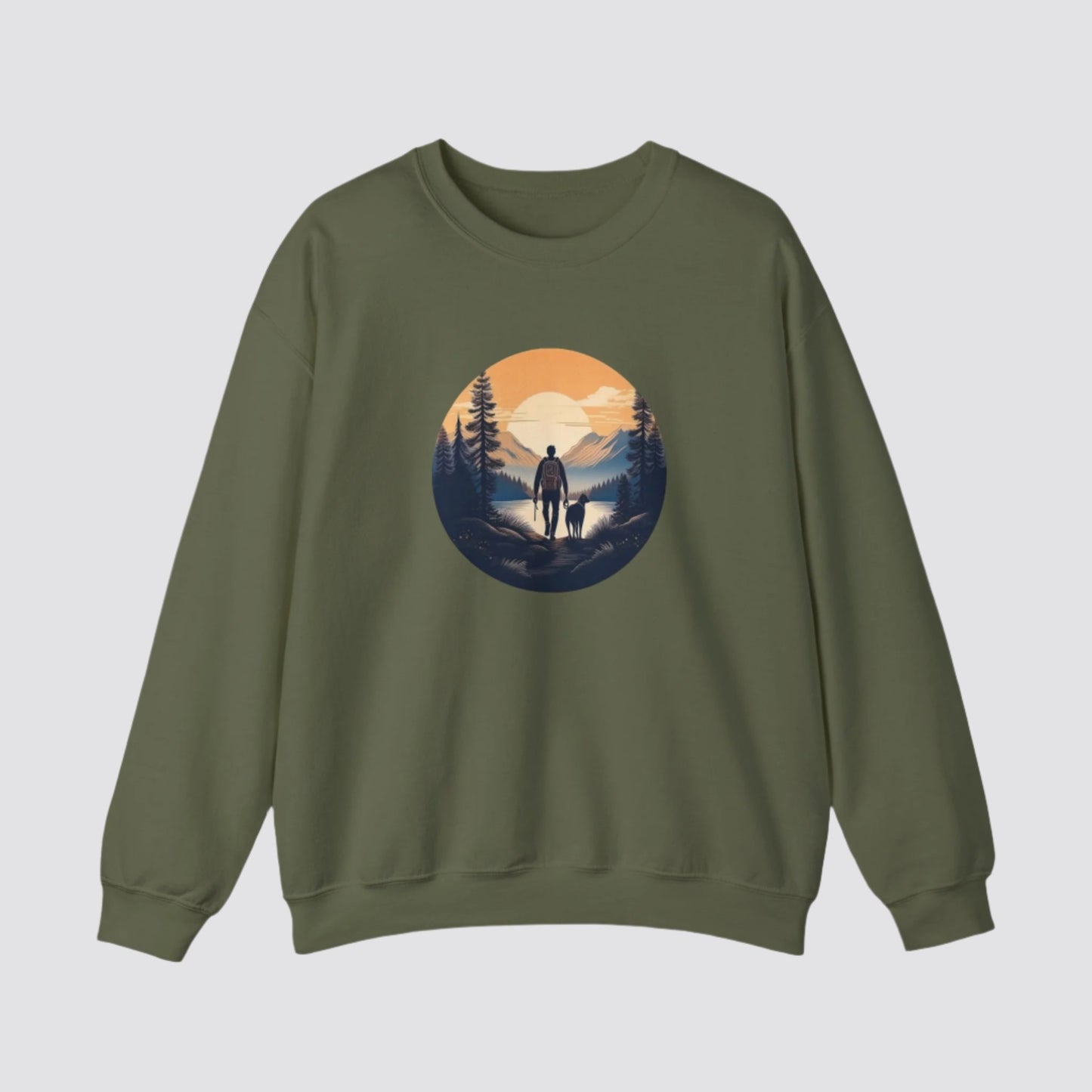 Hiking at Sunset Nature-inspired Crewneck Military Green