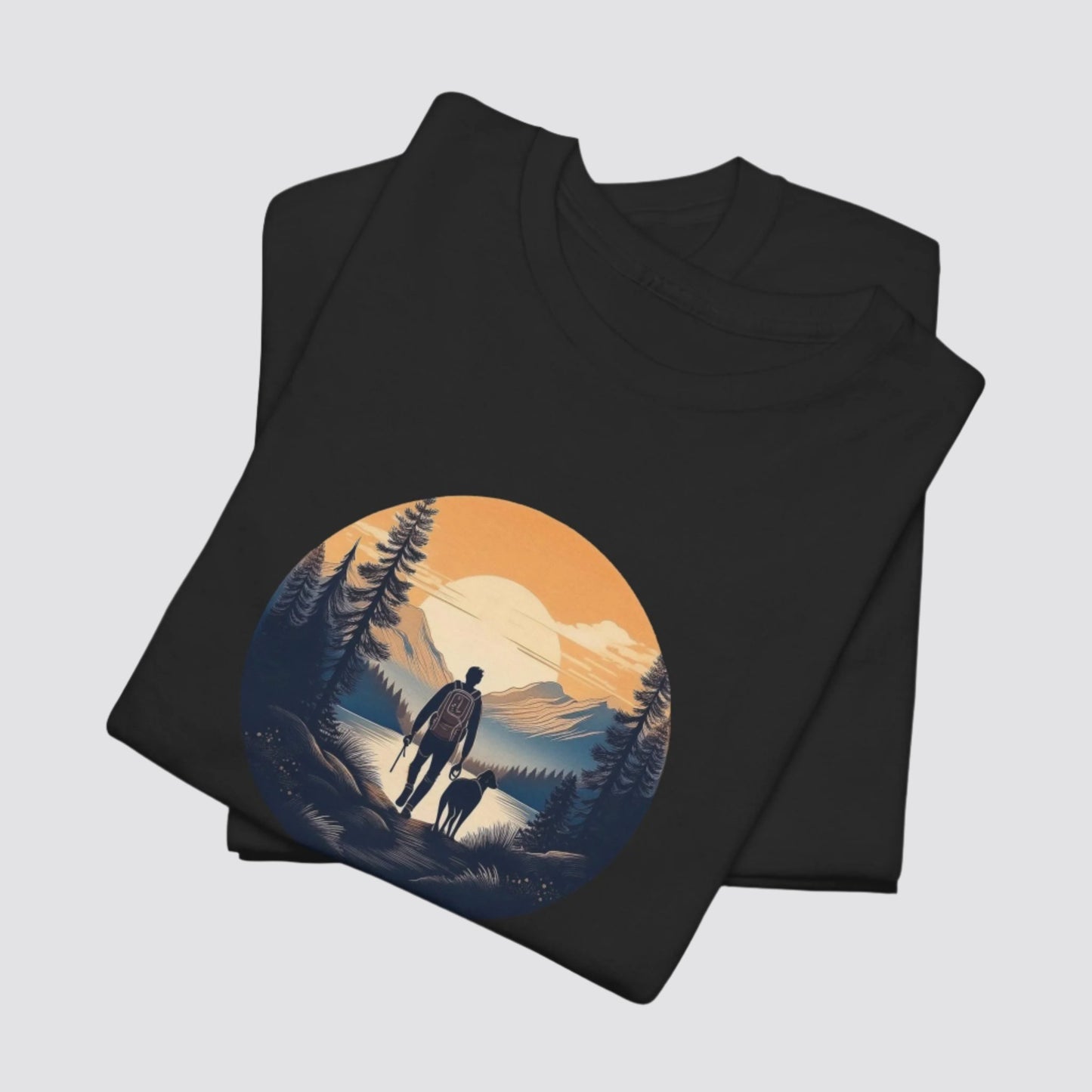 Hiking at Sunset Nature-inspired T-shirt Black - Folded