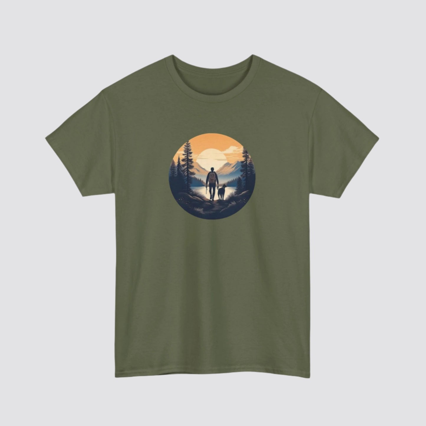 Hiking at Sunset Nature-inspired T-shirt Military Green