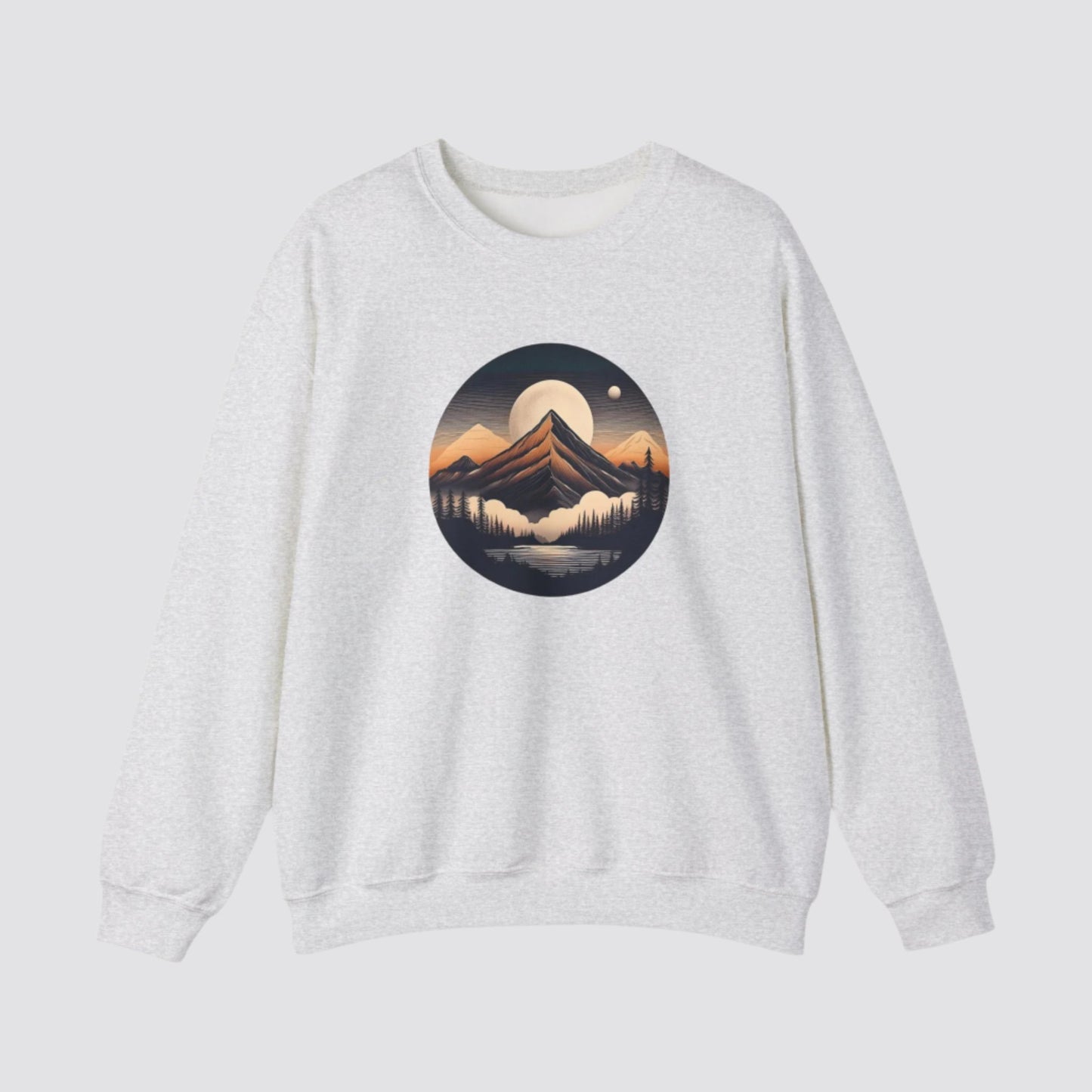 Mountain, Forest & Lake Nature-inspired Crewneck Ash