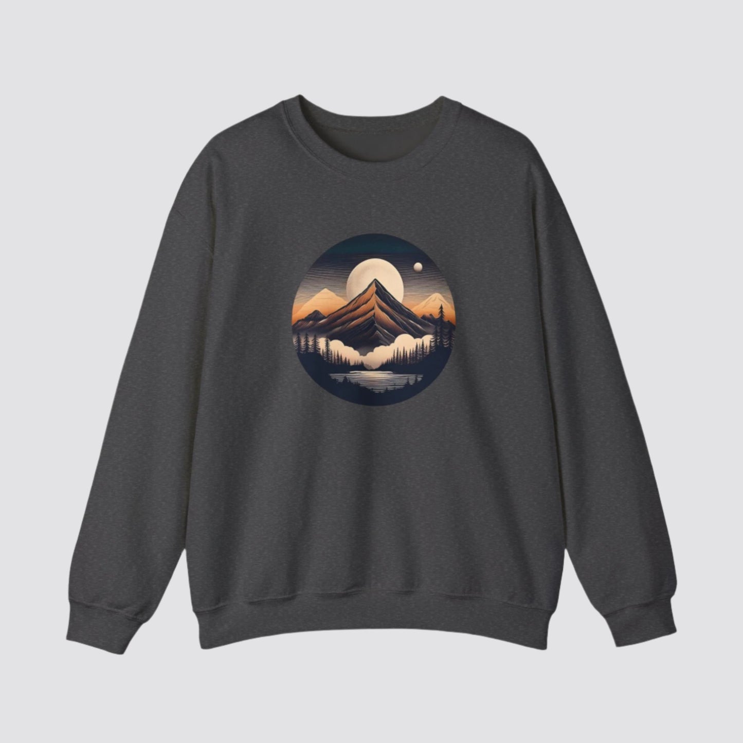 Mountain, Forest & Lake Nature-inspired Crewneck Dark Heather