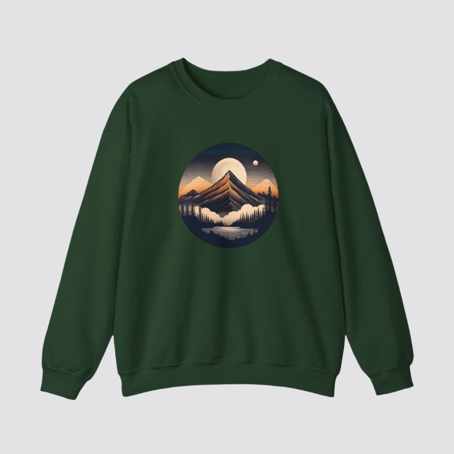 Mountain, Forest & Lake Nature-inspired Crewneck Forest Green