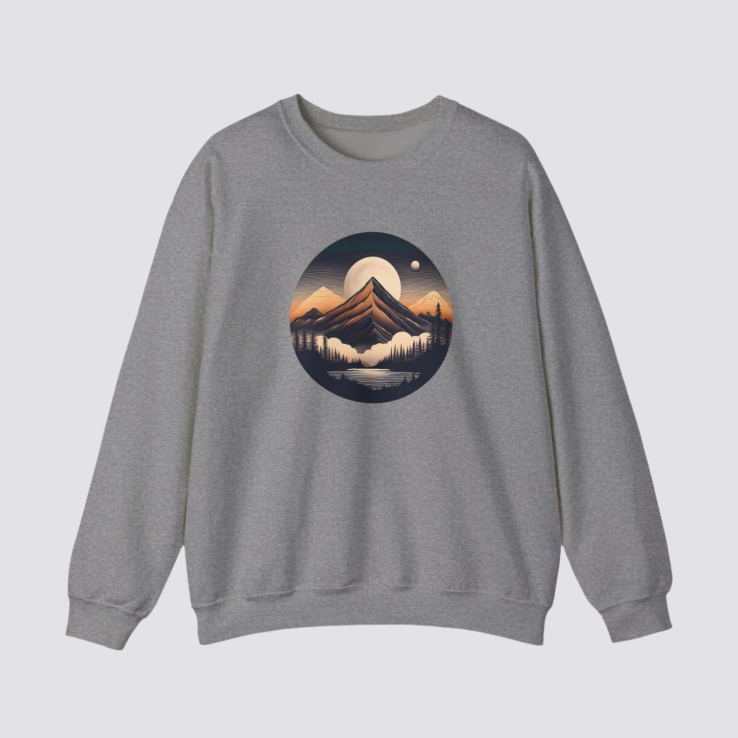 Mountain, Forest & Lake Nature-inspired Crewneck Graphite Heather