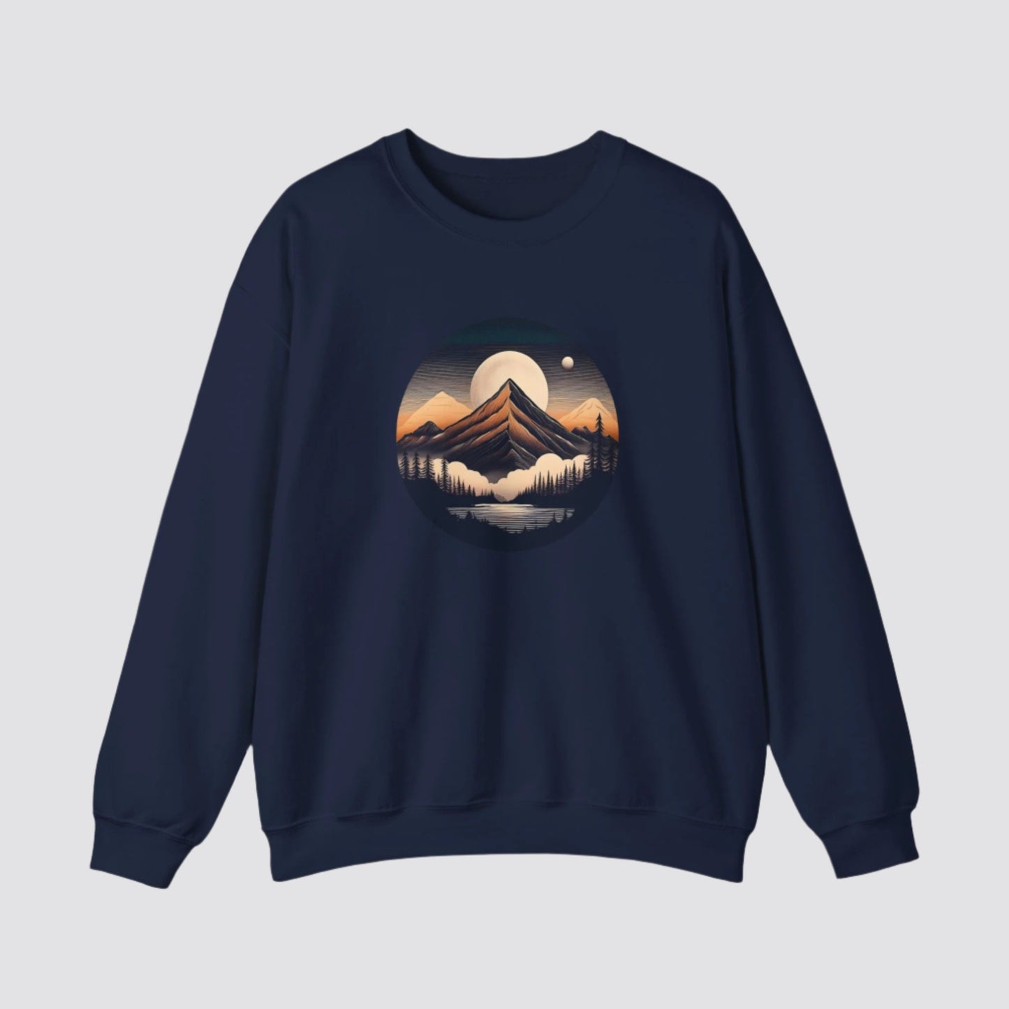 Mountain, Forest & Lake Nature-inspired Crewneck Navy