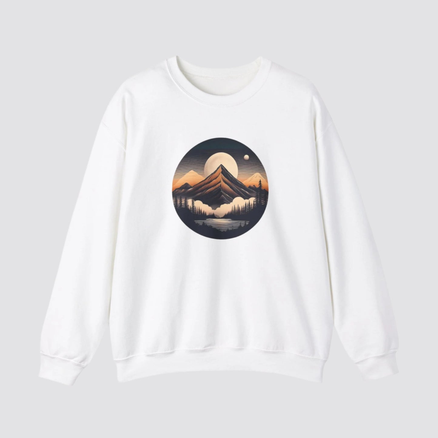 Mountain, Forest & Lake Nature-inspired Crewneck White