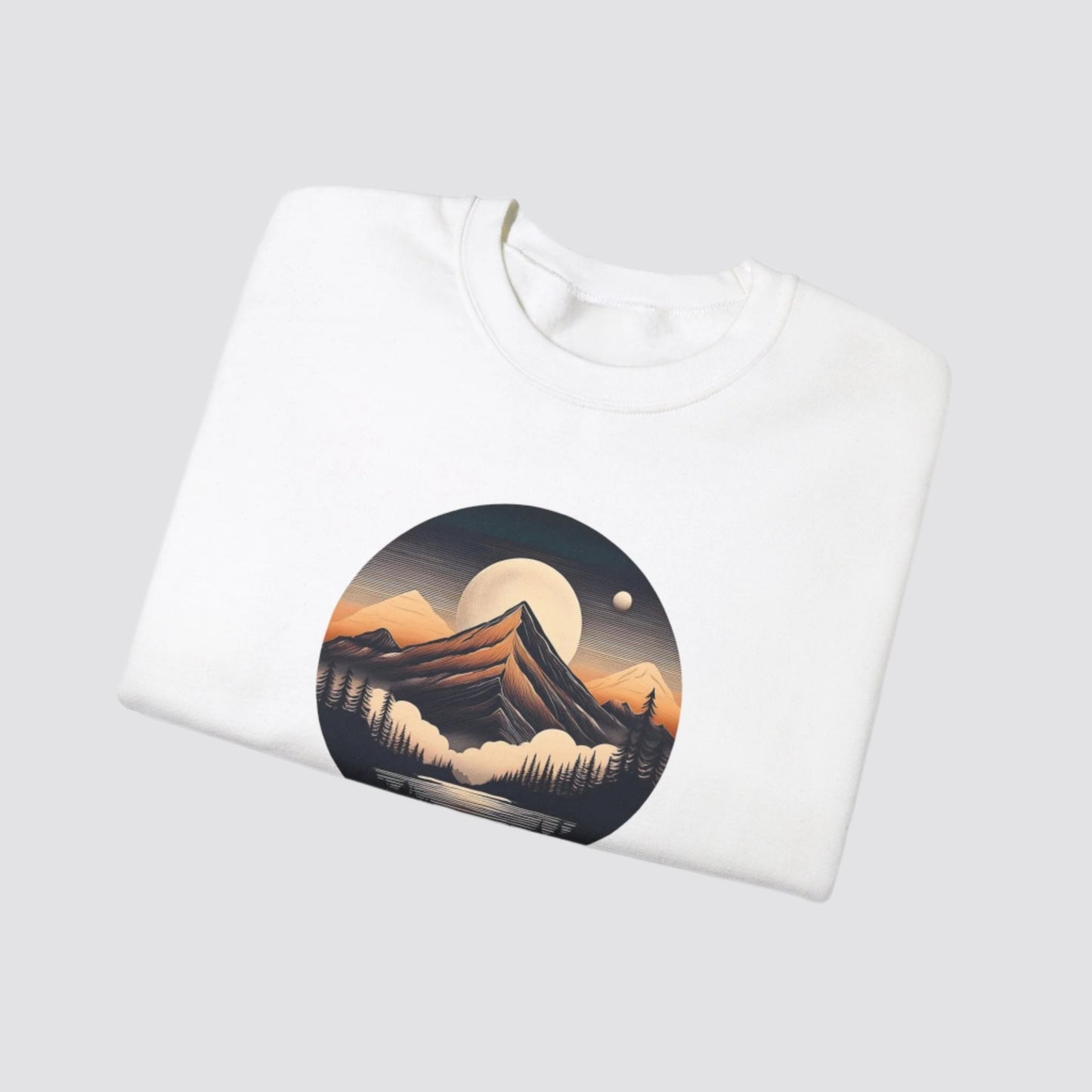 Mountain, Forest & Lake Nature-inspired Crewneck White - Folded