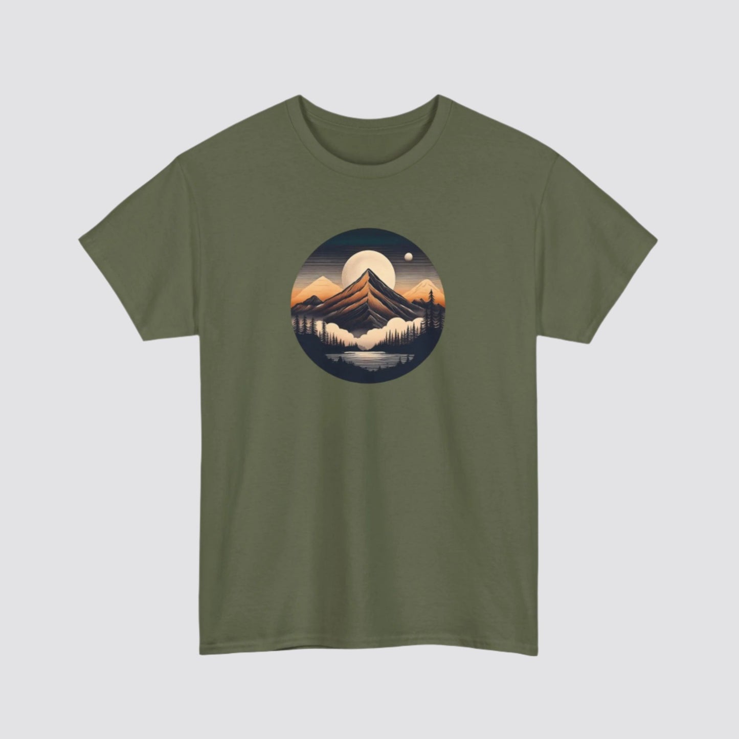 Mountain, Forest & Lake Nature-inspired T-shirt Military Green