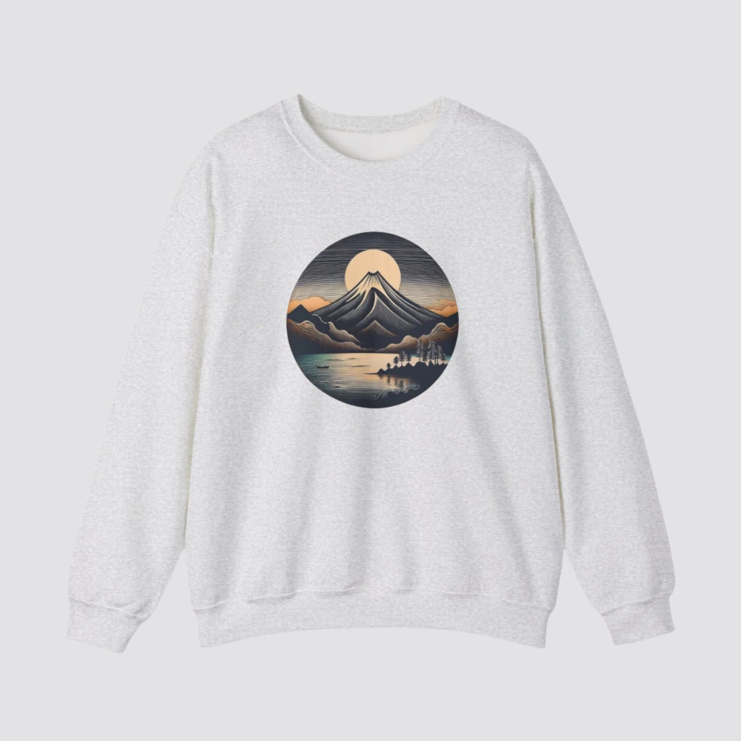 Mountain & Lake Nature-inspired Crewneck Ash