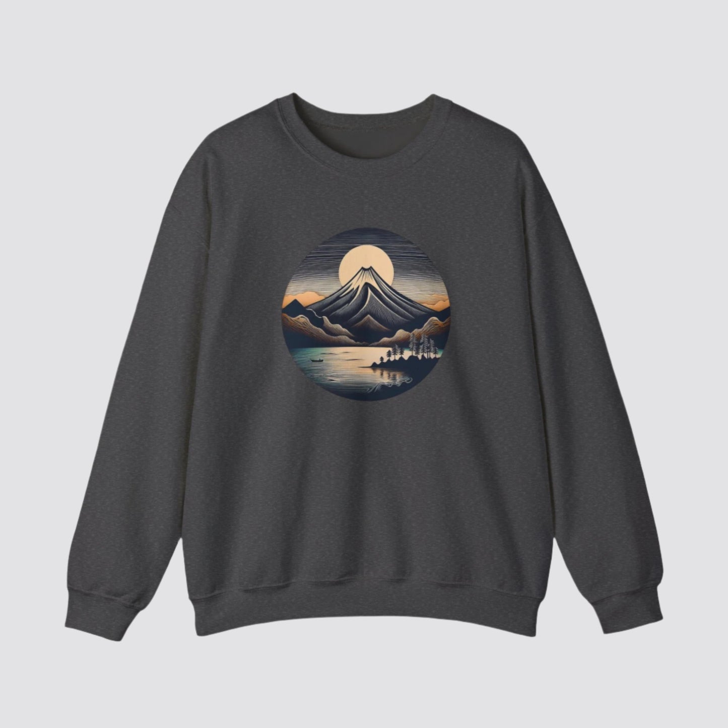 Mountain & Lake Nature-inspired Crewneck Dark Heather