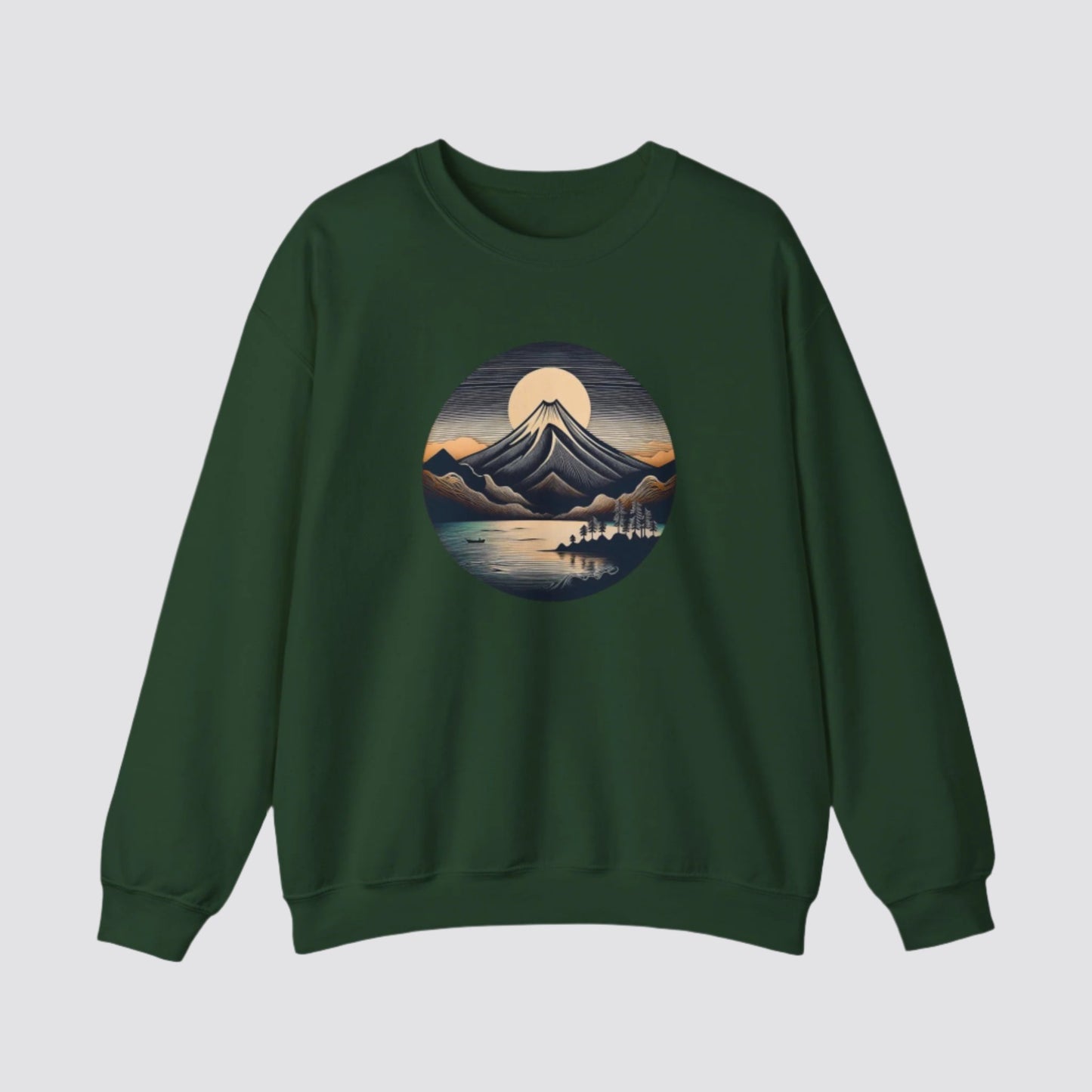 Mountain & Lake Nature-inspired Crewneck Forest Green