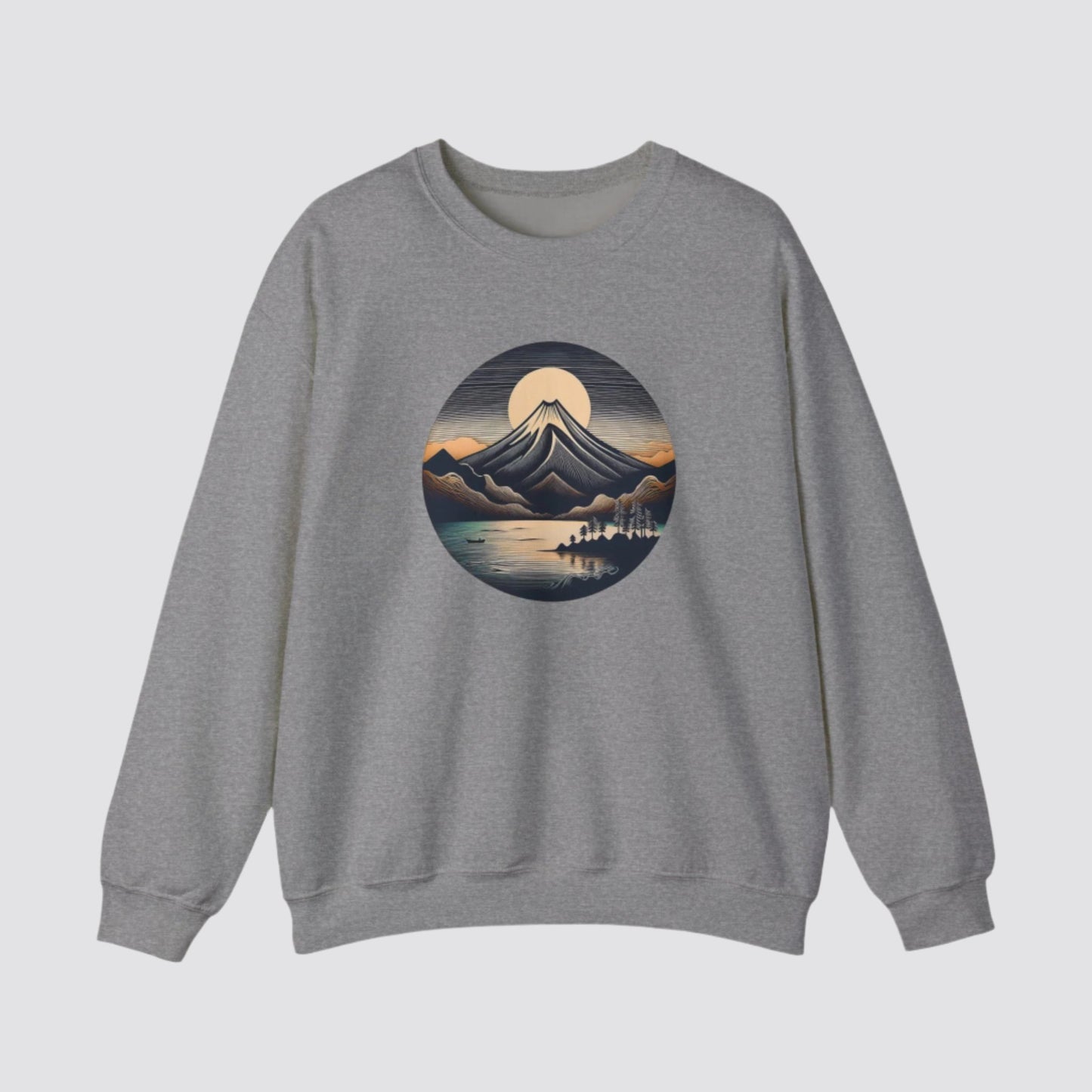 Mountain & Lake Nature-inspired Crewneck Graphite Heather