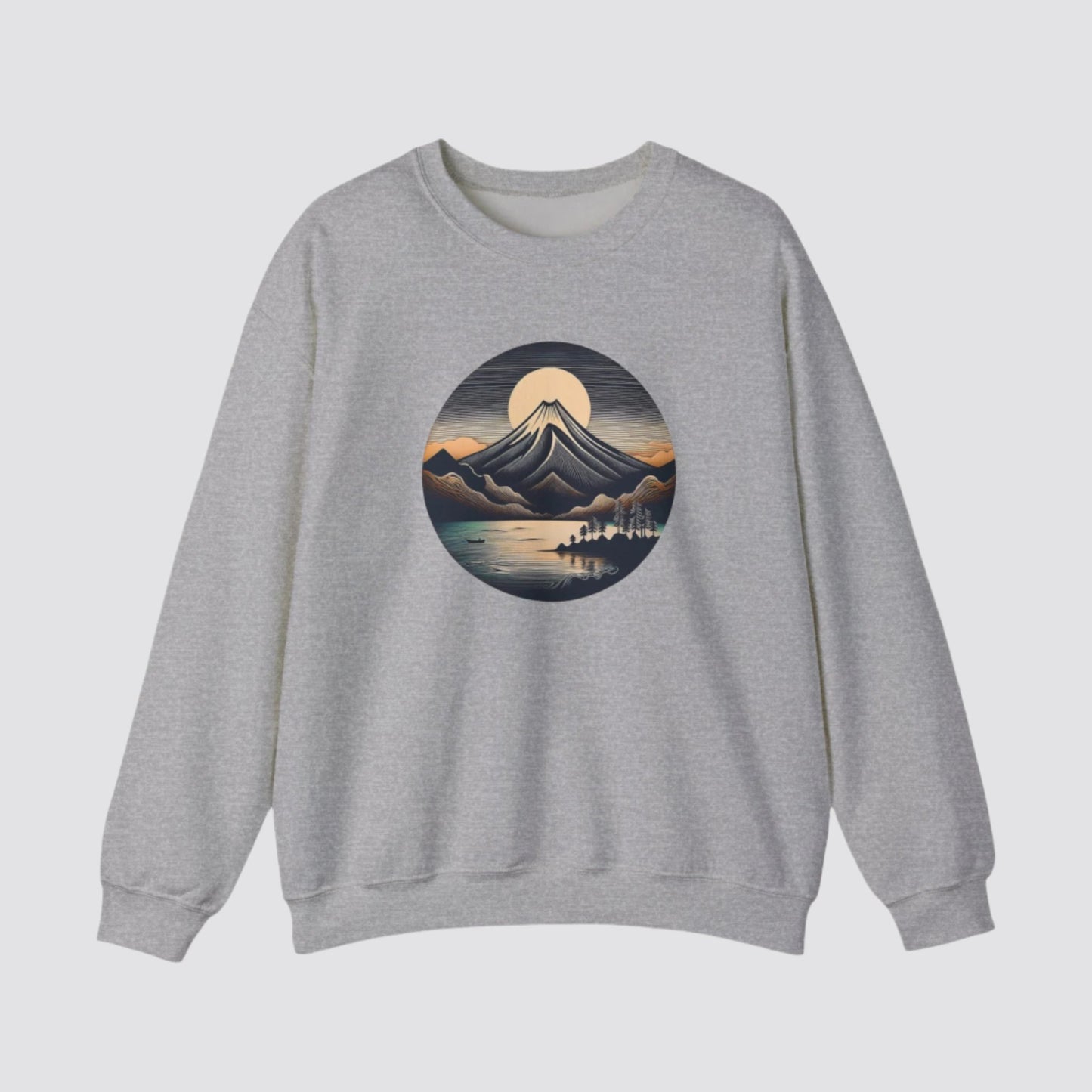 Mountain & Lake Nature-inspired Crewneck Sport Grey