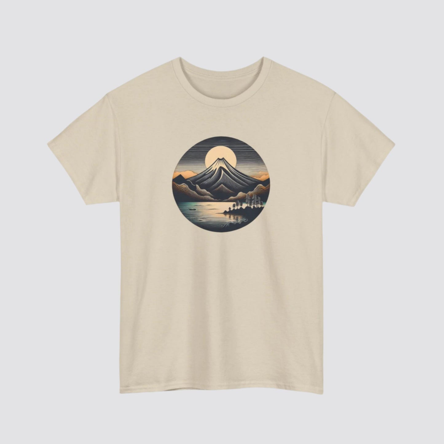 Mountain & Lake Nature-inspired T-shirt Sand