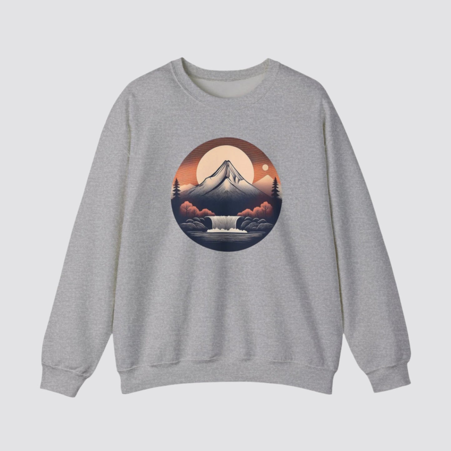 Mountain & Waterfall Nature-inspired Crewneck Sport Grey
