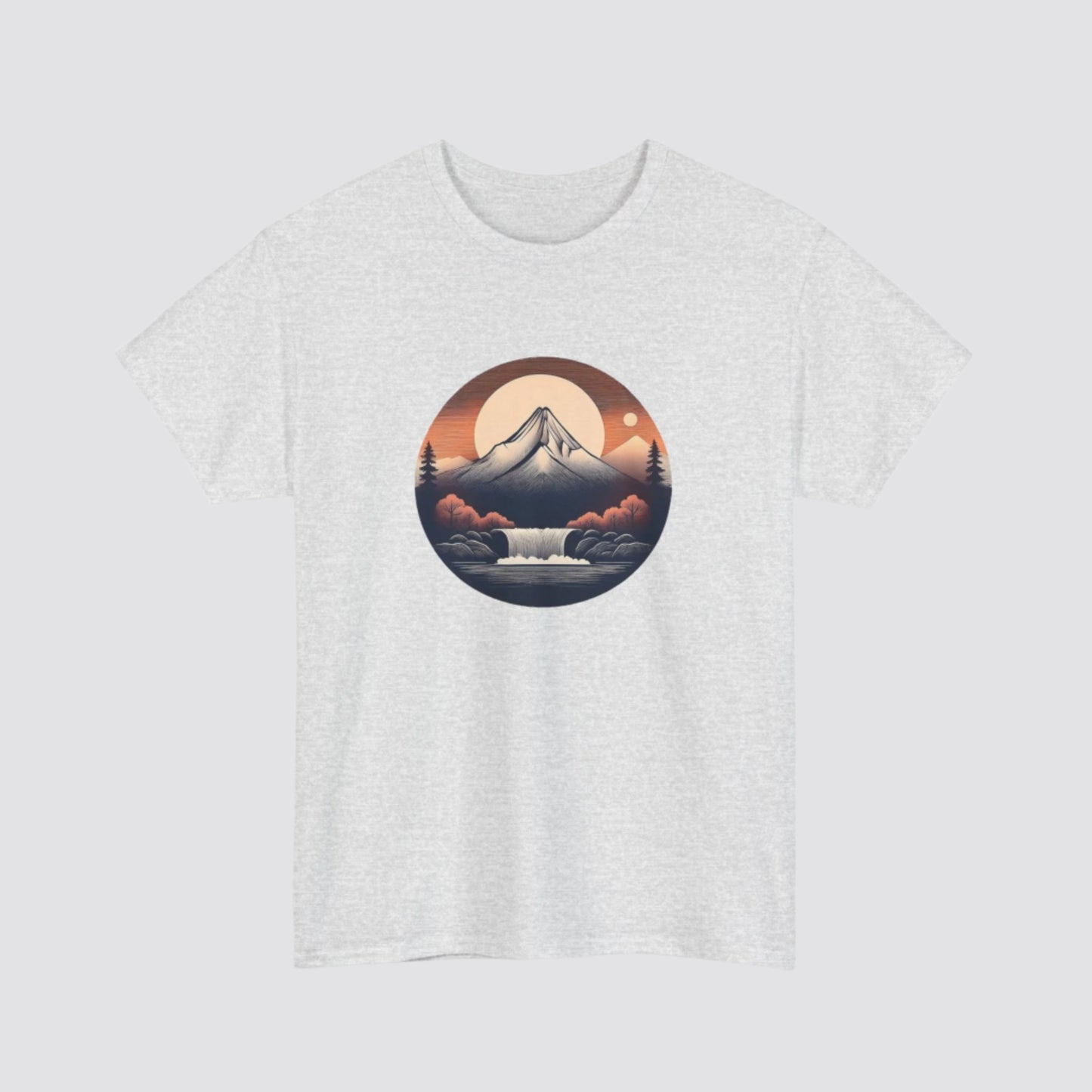Mountain & Waterfall Nature-inspired T-shirt Ash