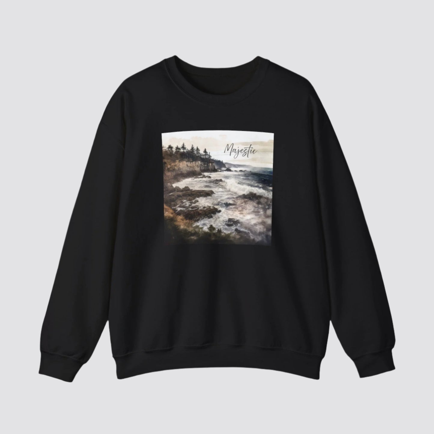 Ocean Wave Majesty Nature-inspired Crewneck Black