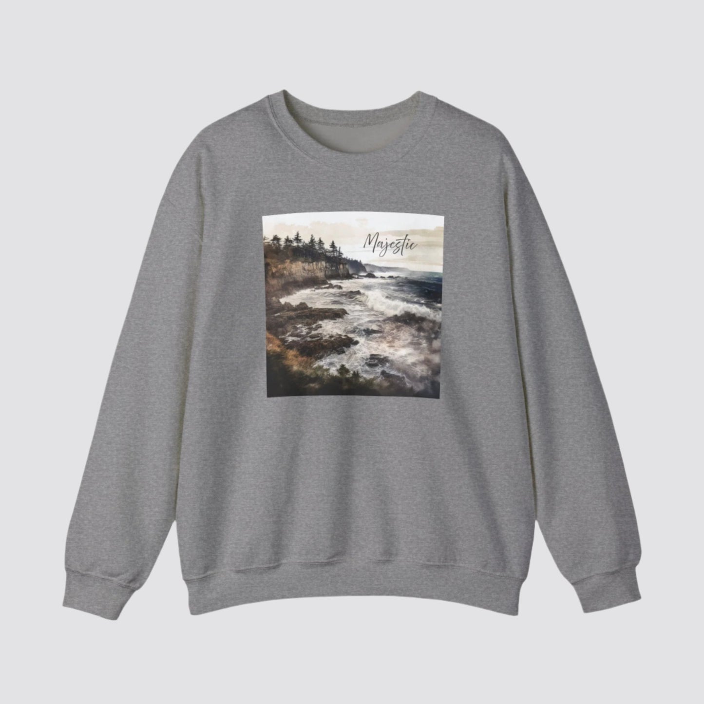Ocean Wave Majesty Nature-inspired Crewneck Graphite Heather
