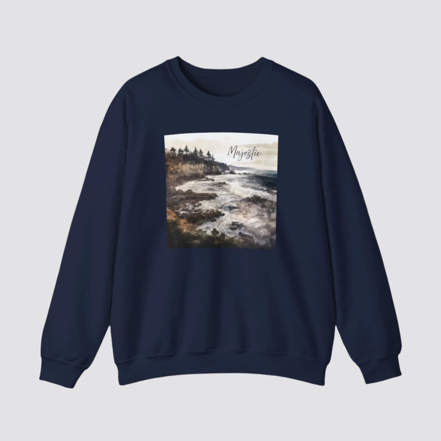 Ocean Wave Majesty Nature-inspired Crewneck Navy